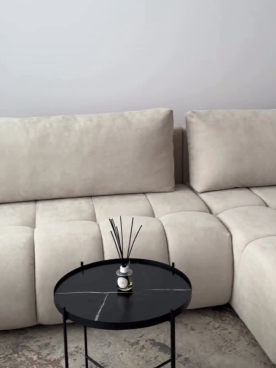 Rozkladacia rohová sedačka Lutario L II pravá - tmavobéžová hydrofóbna pletenina Venice 2031 Rohová sedacia súprava Lutario L II s funkciou spánku pravá strana - ciemnobezowa plecionka hydrofobowa Venice 2031