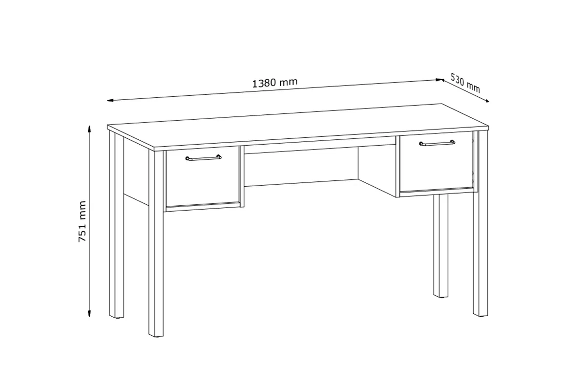 Písací stôl Ertigo s dvoma zásuvkami 138 cm - Dub wotan/Zelený  	Písací stôl Ertigo s dvoma zásuvkami 138 cm - Dub wotan/Zelený