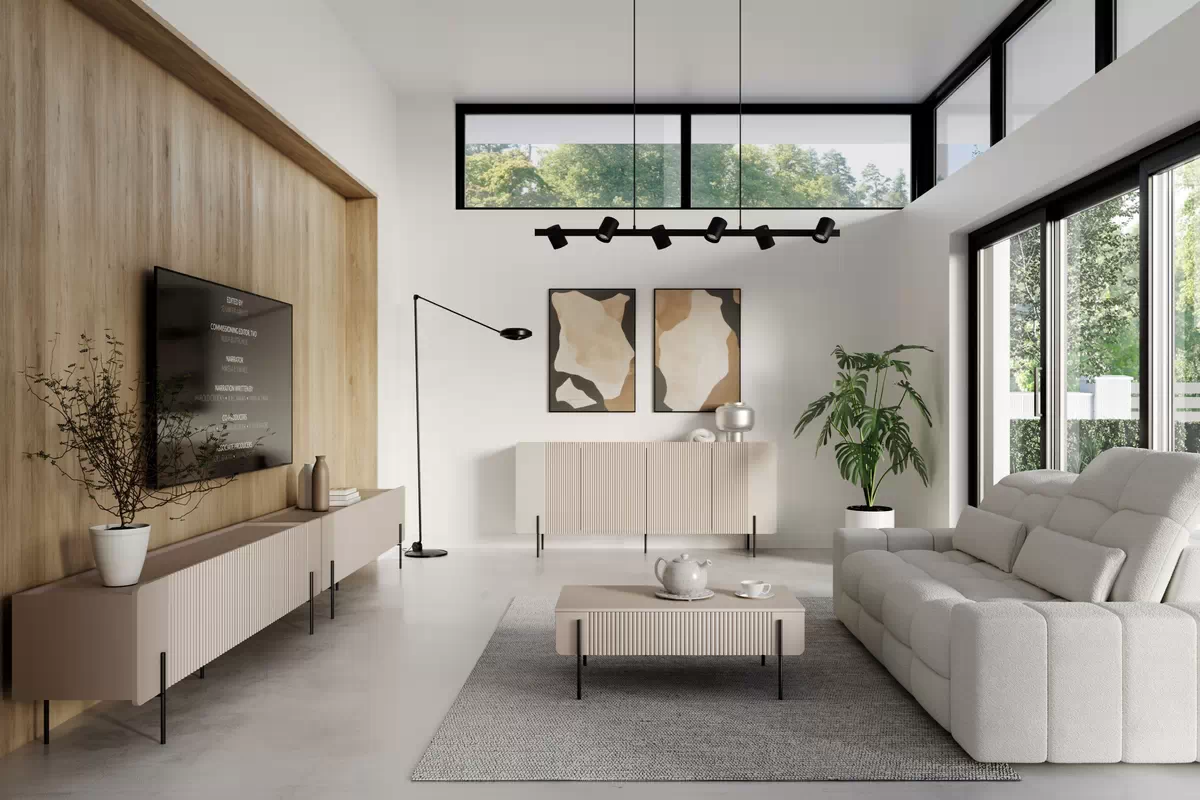 skříňka RTV Malmi 200 cm - kašmír / černá nozki - Omezená nabídka z expozice skříňka RTV Malmi 200 cm - kašmír / černá nozki - Omezená nabídka z expozice