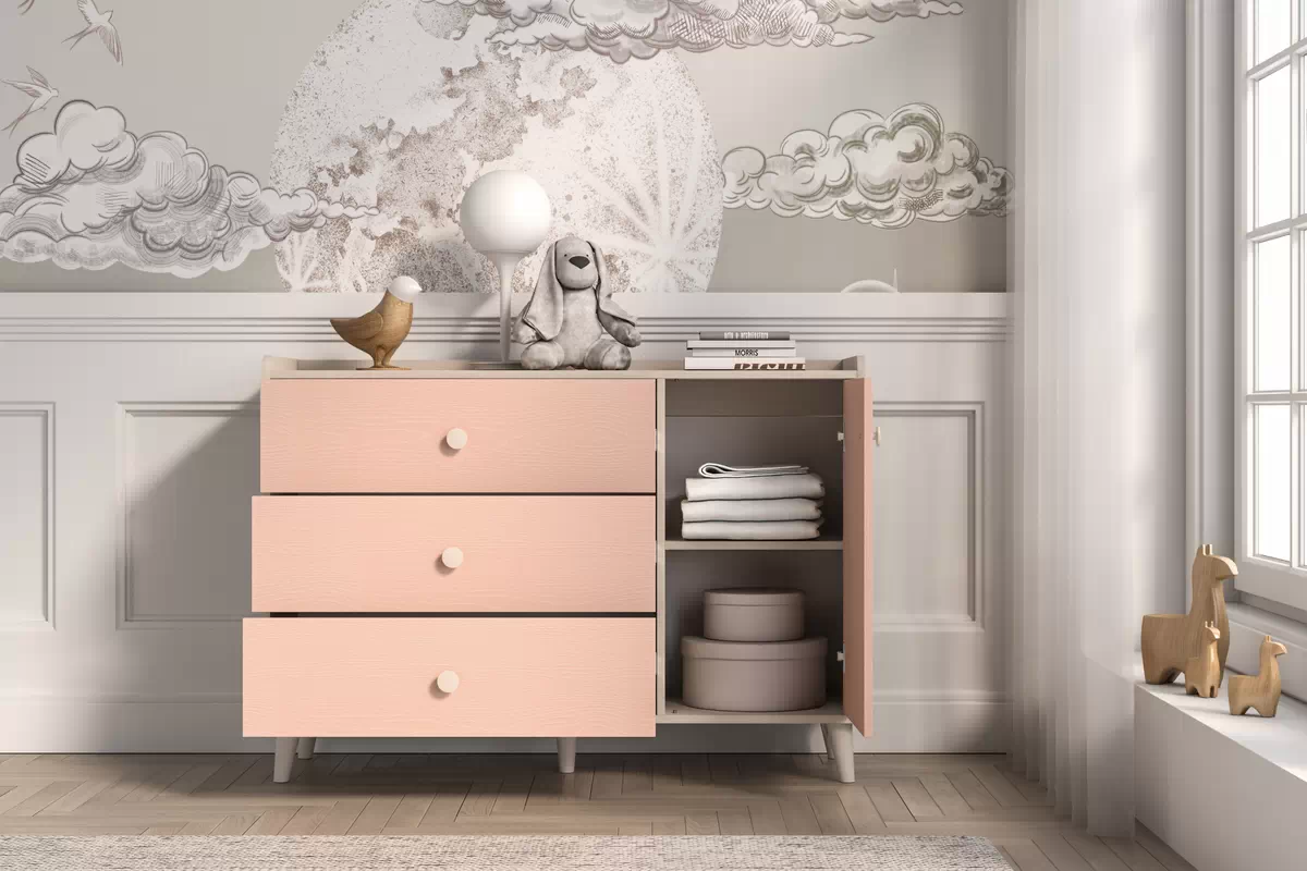 Komoda dziecieca Marla 120 cm se zásuvkami - piasek pustyni / Růžová / millenial pink - Omezená nabídka z expozice Komoda dziecieca Marla 120 cm se zásuvkami - piasek pustyni / Růžová / millenial pink - Omezená nabídka z expozice