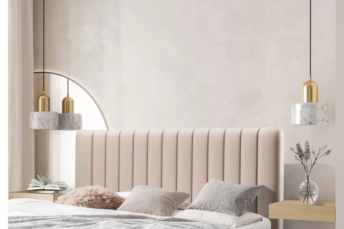 Manželská posteľ Nicole 160x200 - béžový zamat Velluto 2, čierne nohy Posteľ do  spálňa  Nicole 160x200 - béžový zamat Velluto 2 / nožičky čierny