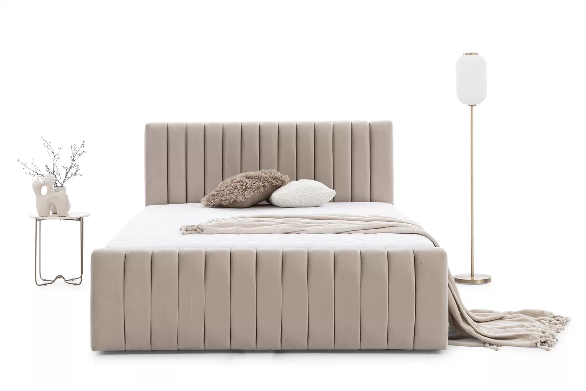 Manželská posteľ Nicole 120x200 cm s úložným priestorom - béžový zamat Velluto 2 Posteľ do  spálňa  Nicole 120x200 S vnútorným úložným priestorom- béžový velúr Velluto 2