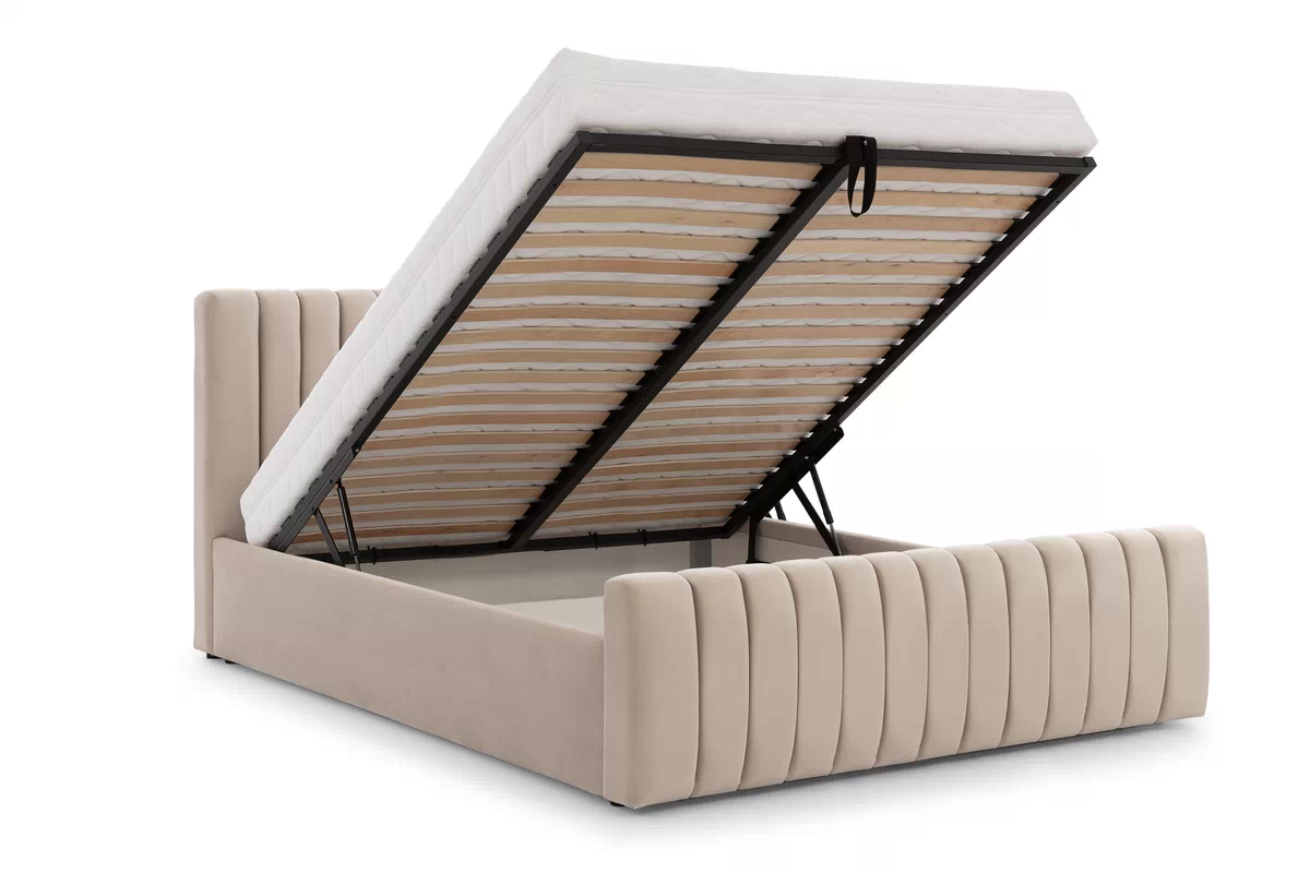 Manželská posteľ Nicole 160x200 cm s úložným priestorom - béžový zamat Velluto 2 Posteľ do  spálňa  Nicole 160x200 S vnútorným úložným priestorom- béžový velúr Velluto 2