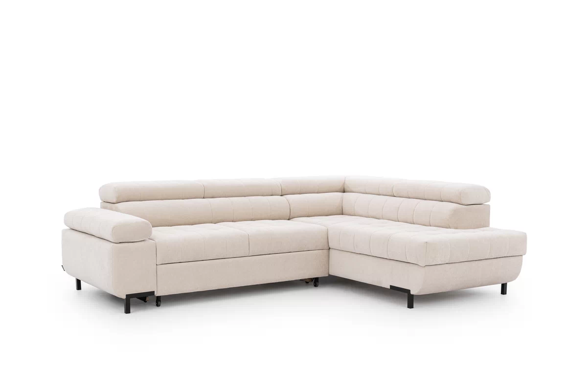 Rozkládací rohová sedací souprava Tyrion L pravá - béžová látka Ditra New 20 Rohová sedací souprava pravá rozkladany pro obývacího pokoje Tyrion L - béžová šenil Ditra New 20