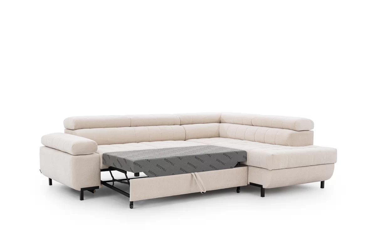 Rozkládací rohová sedací souprava Tyrion L pravá - béžová látka Ditra New 20 Rohová sedací souprava pravá rozkladany pro obývacího pokoje Tyrion L - béžová šenil Ditra New 20