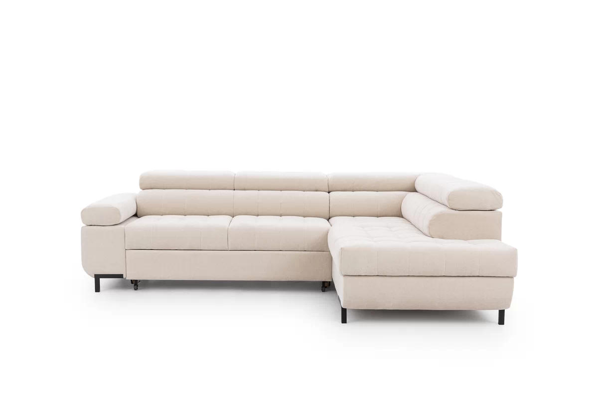 Rozkládací rohová sedací souprava Tyrion L pravá - béžová látka Ditra New 20 Rohová sedací souprava pravá rozkladany pro obývacího pokoje Tyrion L - béžová šenil Ditra New 20