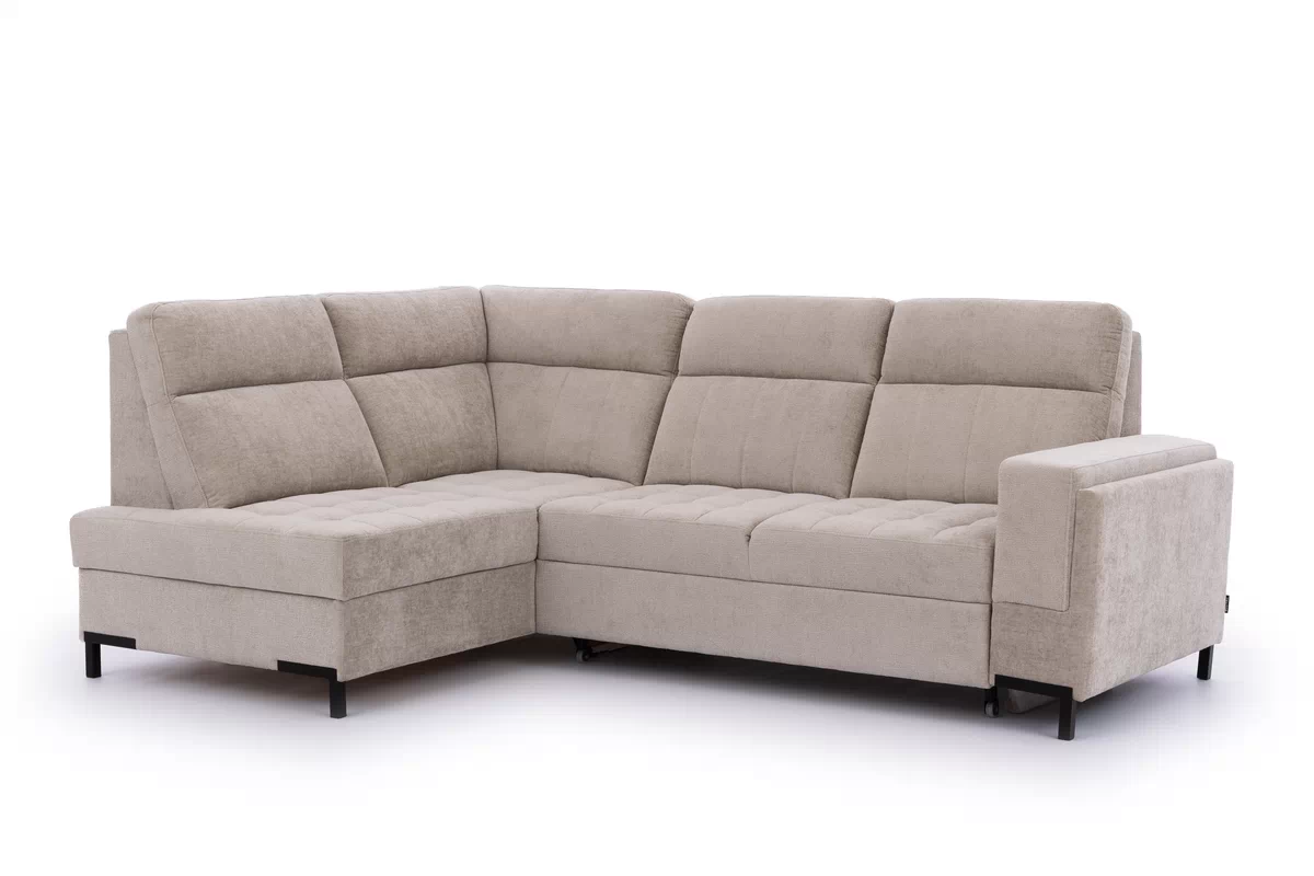 Rohová pohovka Gespano L levostranná se širokou, zkosenou područkou - béžový šenil Perfect harmony 07 Rohová sedací souprava Gespano L levá z szerokim, wcietym bokiem - Perfect harmony 07