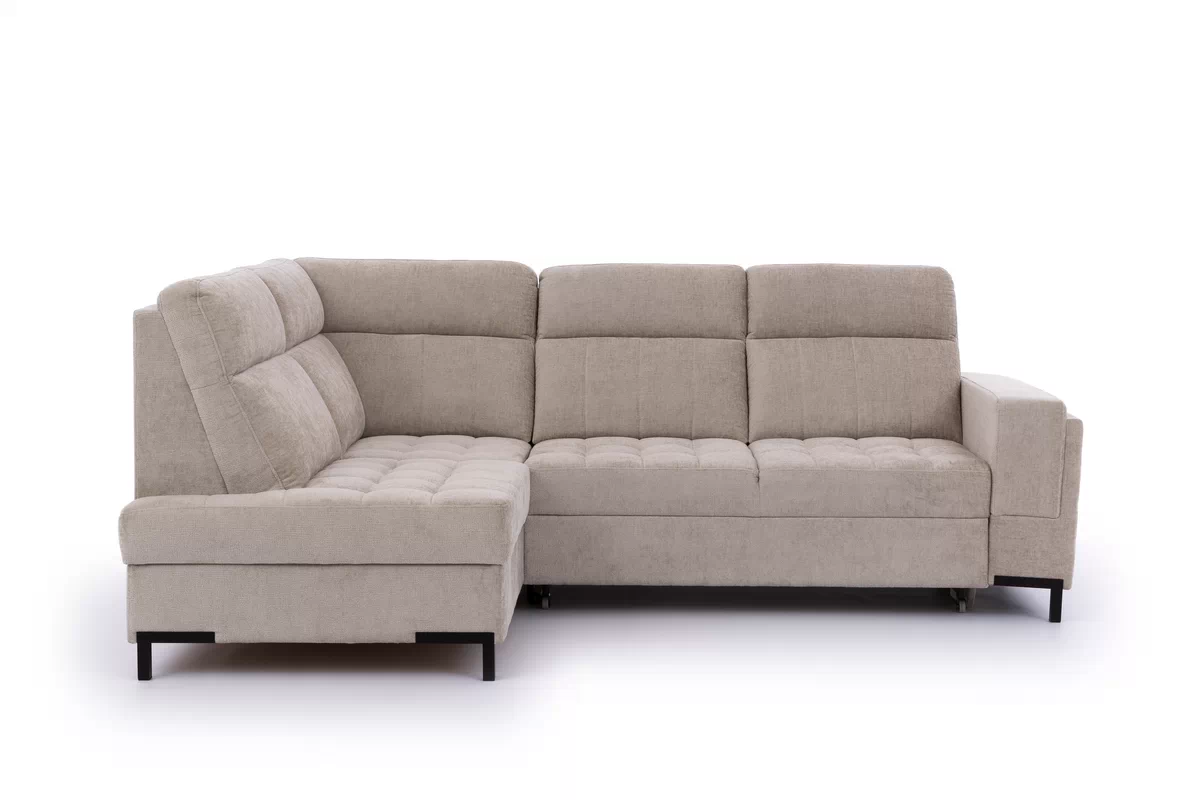 Rohová pohovka Gespano L levostranná se širokou, zkosenou područkou - béžový šenil Perfect harmony 07 Rohová sedací souprava Gespano L levá z szerokim, wcietym bokiem - Perfect harmony 07