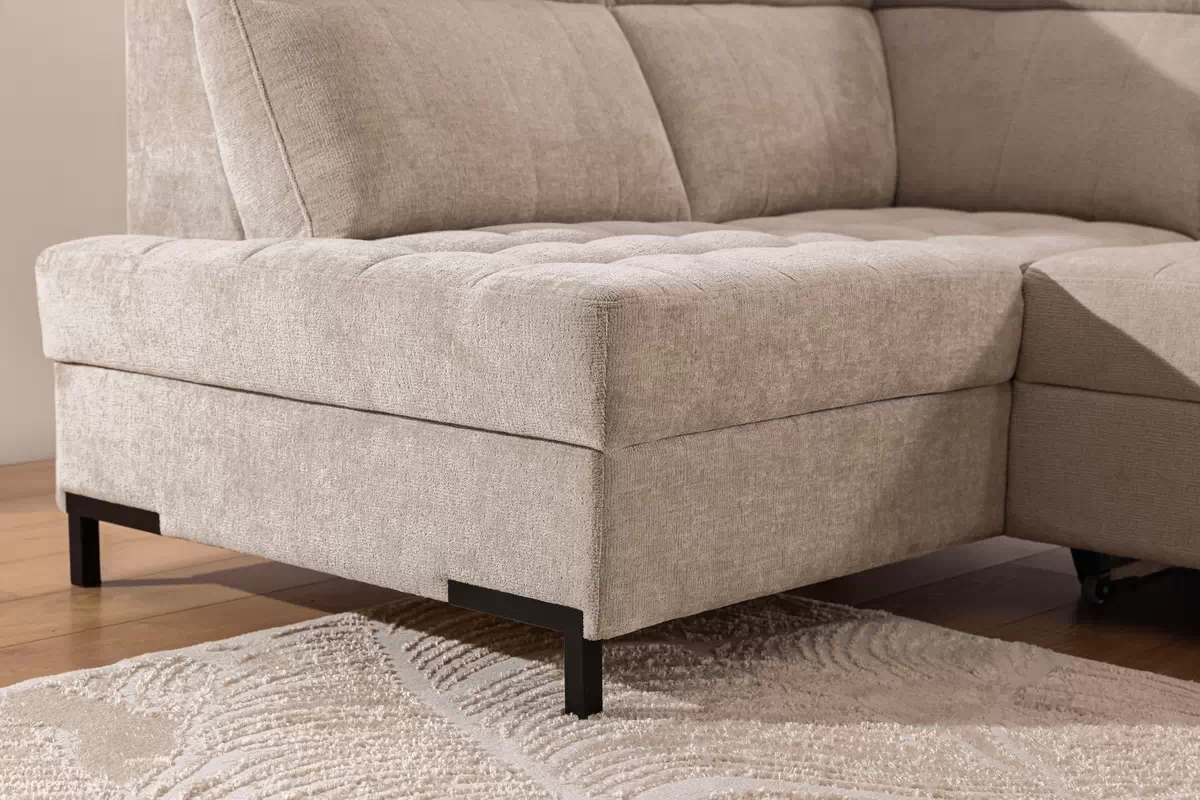 Rohová pohovka Gespano L levostranná se širokou, zkosenou područkou - béžový šenil Perfect harmony 07 Rohová sedací souprava Gespano L levá z szerokim, wcietym bokiem - Perfect harmony 07