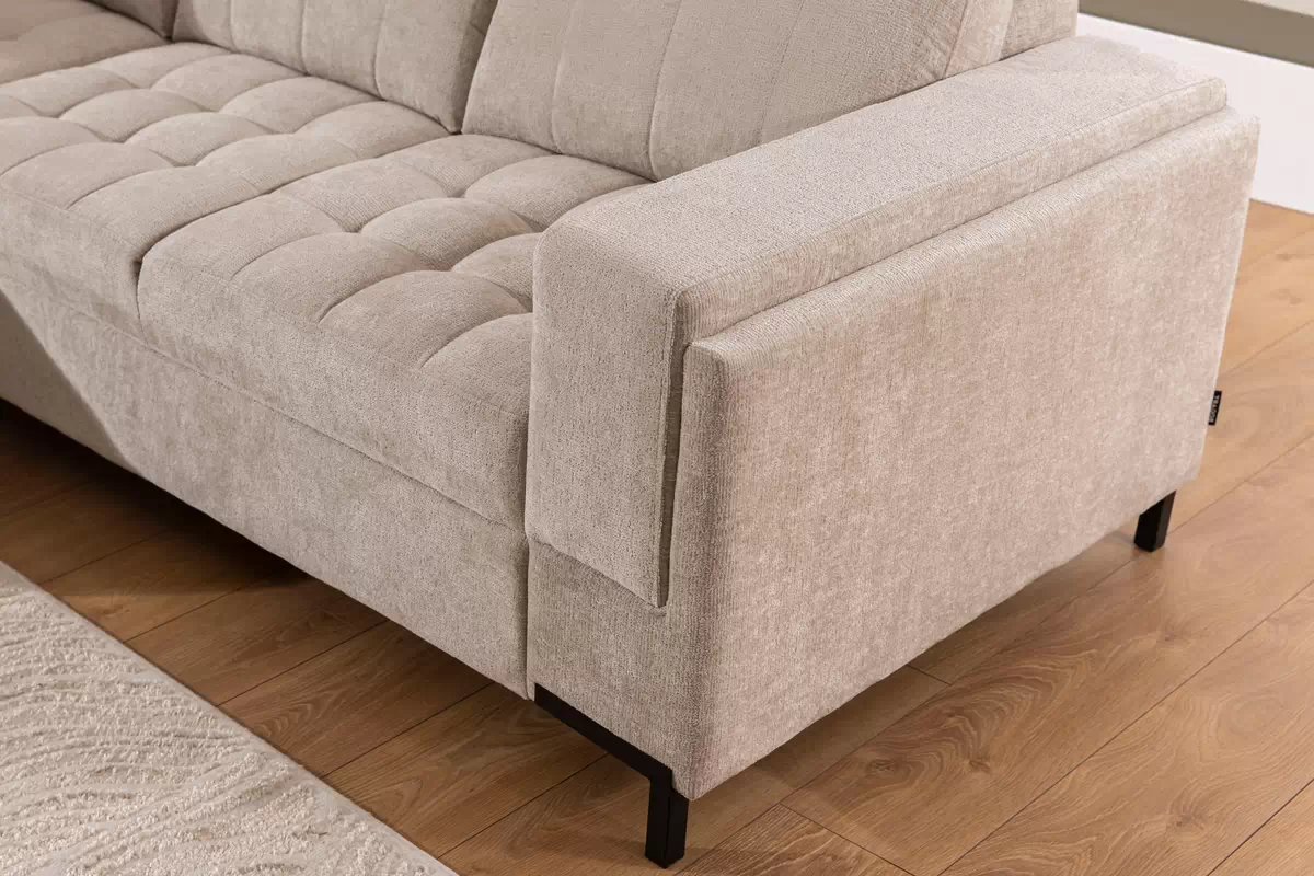 Rohová pohovka Gespano L levostranná se širokou, zkosenou područkou - béžový šenil Perfect harmony 07 Rohová sedací souprava Gespano L levá z szerokim, wcietym bokiem - Perfect harmony 07