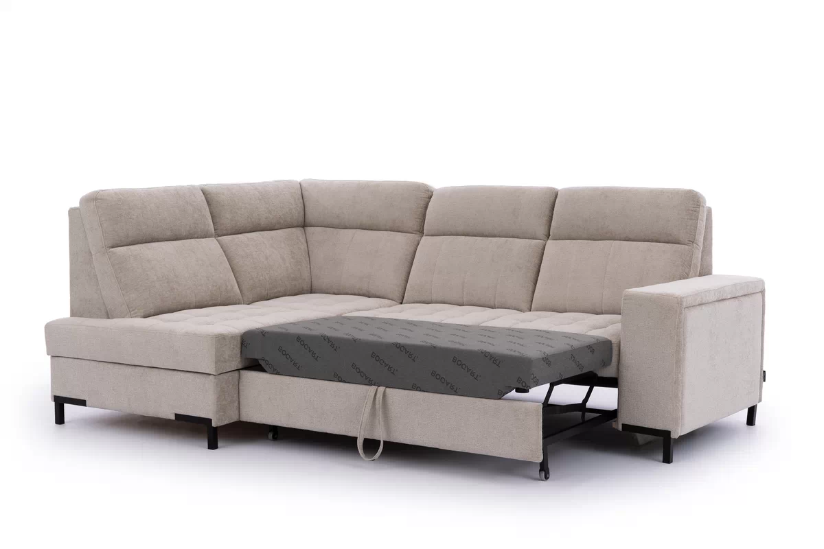 Rozkladacia rohová sedačka Gespano L ľavá - široký bok CU - béžová žinylka Perfect Harmony 07 Rohová sedacia súprava Gespano L Ľavá strana z szerokim bokiem - béžový šenil Perfect harmony 07