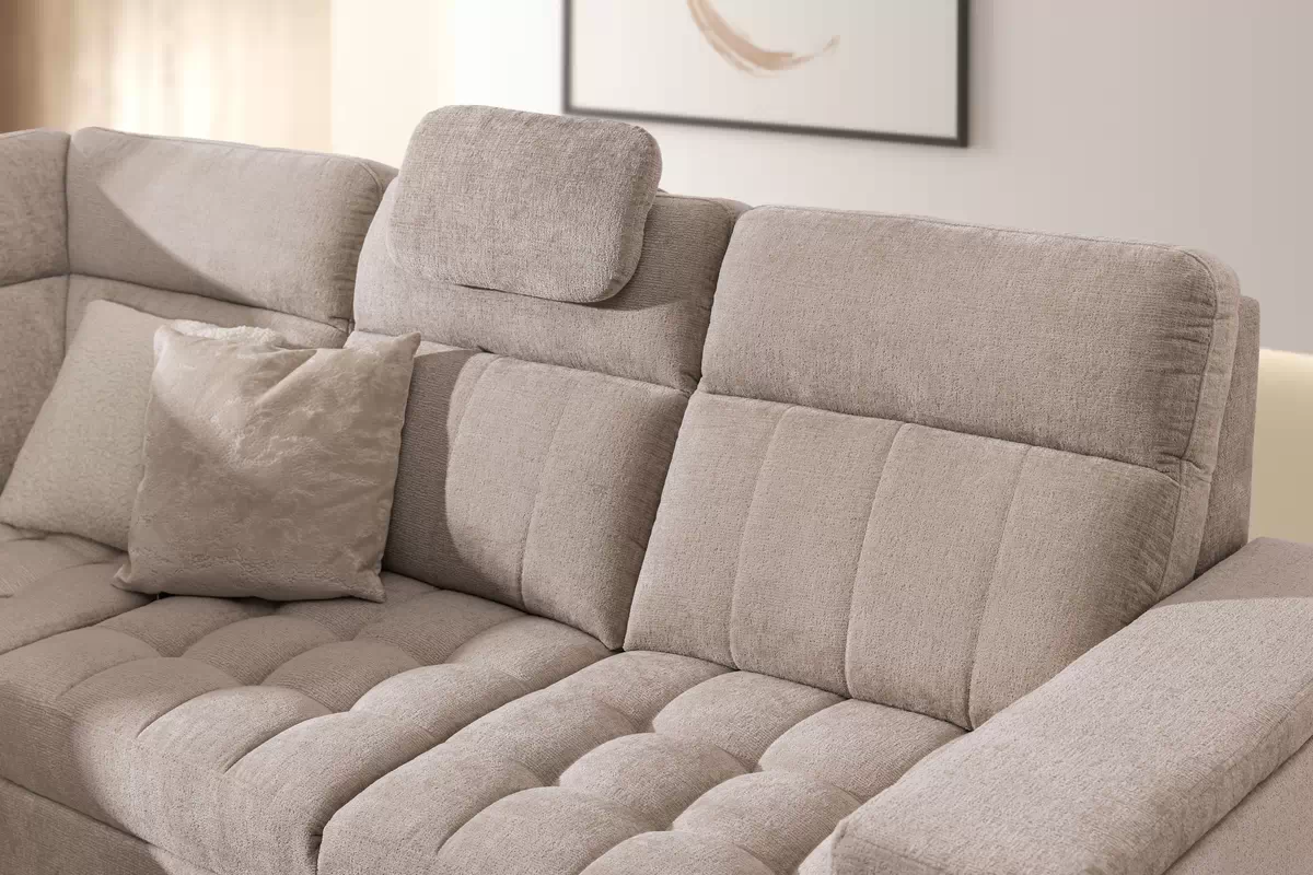 Rozkladacia rohová sedačka Gespano L ľavá - široký bok CU - béžová žinylka Perfect Harmony 07 Rohová sedacia súprava Gespano L Ľavá strana z szerokim bokiem - béžový šenil Perfect harmony 07