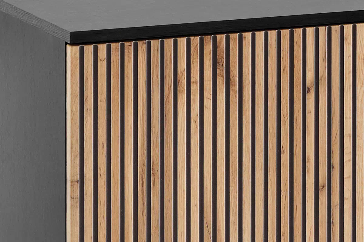 Komoda Bogalo se zásuvkami a LED osvětlením - černá / dub wotan Komoda se zásuvkami i oswietleniem LED Bogalo - černá / dub wotan