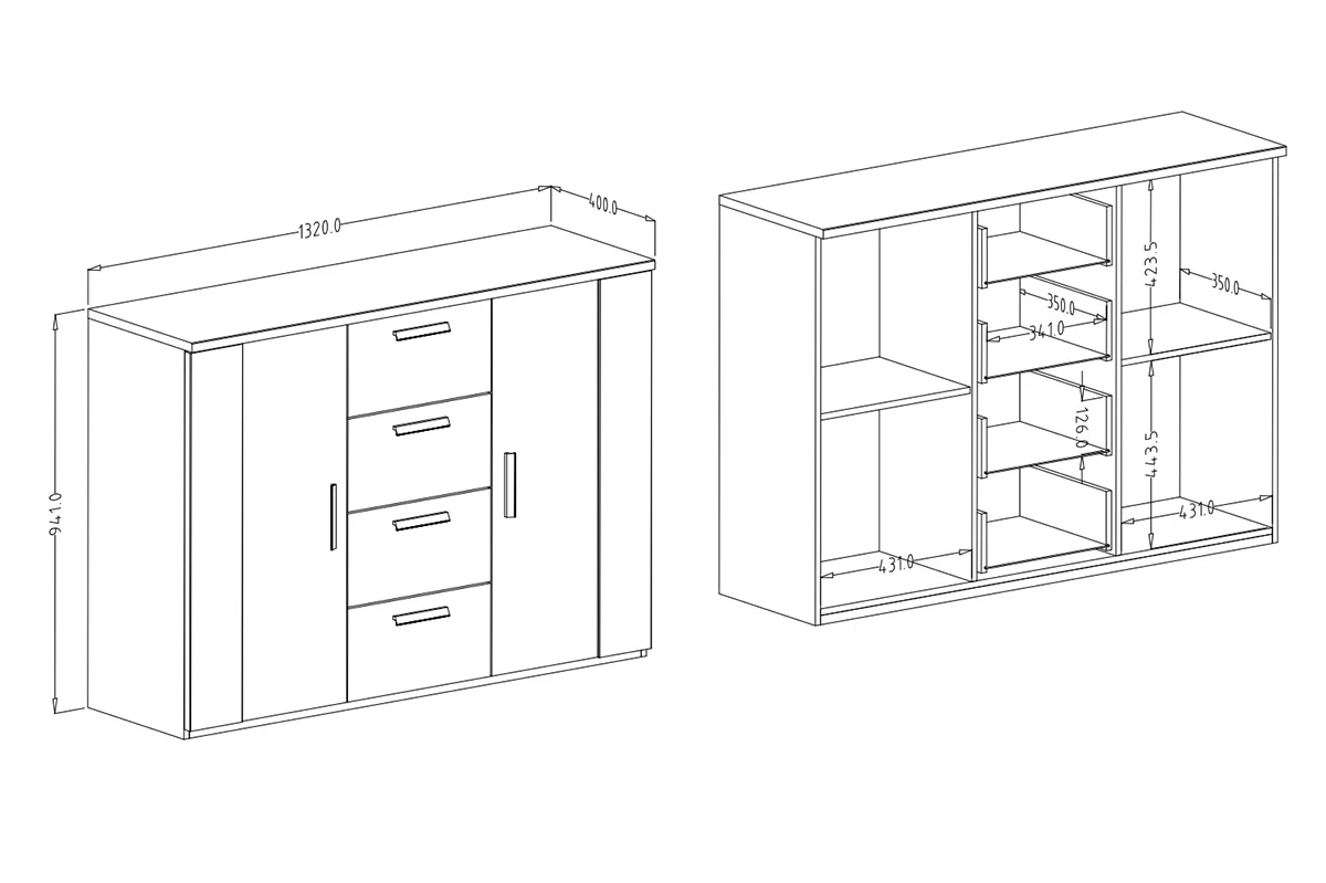 Komoda Sigma 26 se zásuvkami 132 cm - artisan / černá supermat Komoda dvoudveřová se čtyřmi zásuvkami Sigma 26 - artisan / Černý supermat