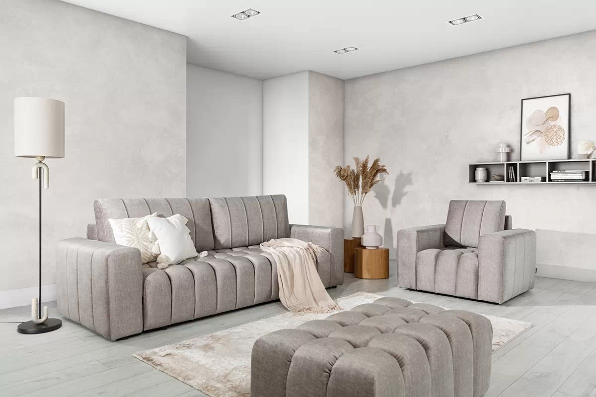 Rozkládací pohovka Basco - šedá tkanina Loft 18 Silver Pohovka rozkládací Basco