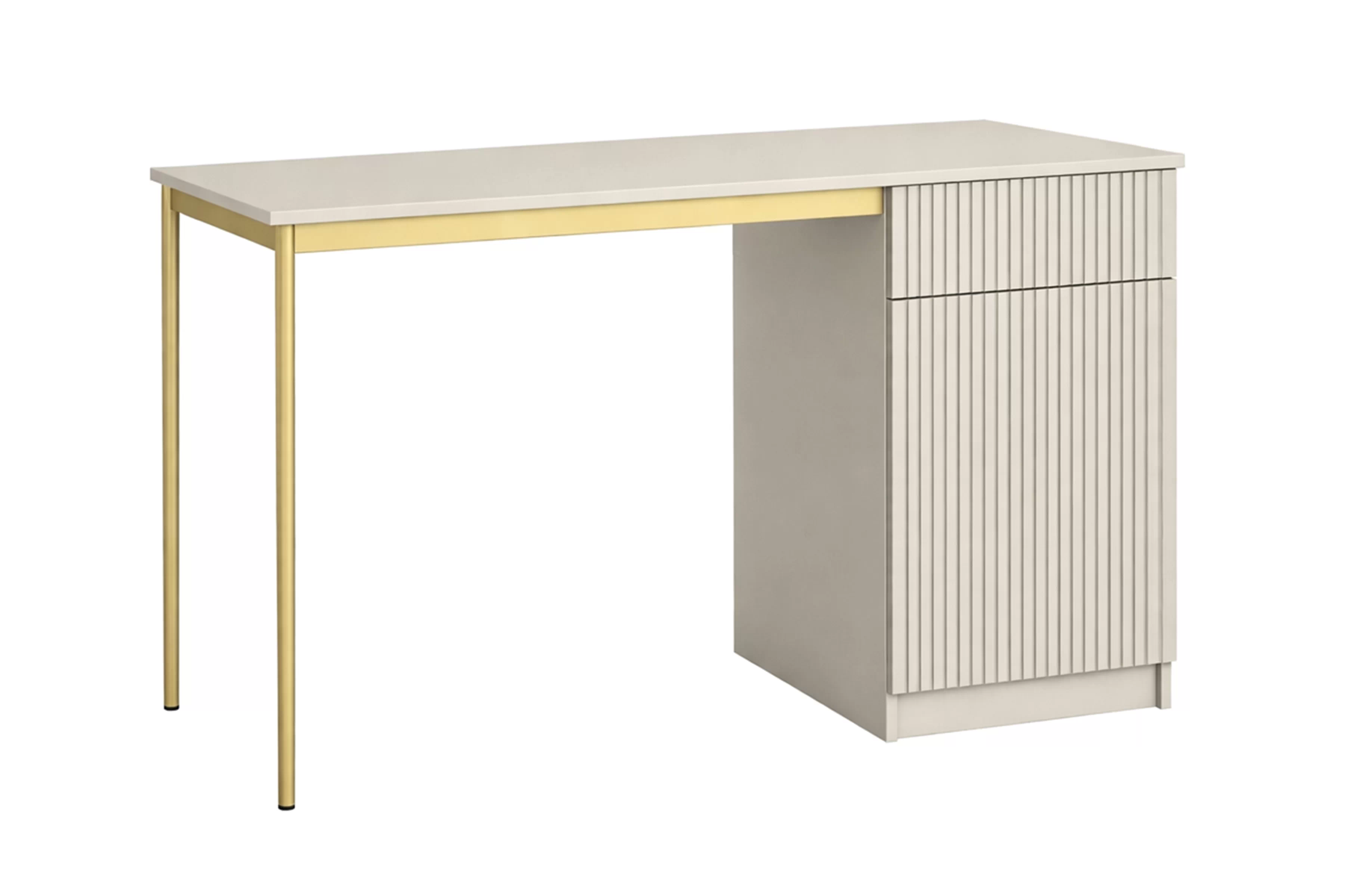 Jednodverový písací stôl Nicole 120 cm so zásuvkou - kašmír / zlaté nohy Písací stôl Nicole 120 cm jednodverové z szuflada - kašmír / zlote nozki