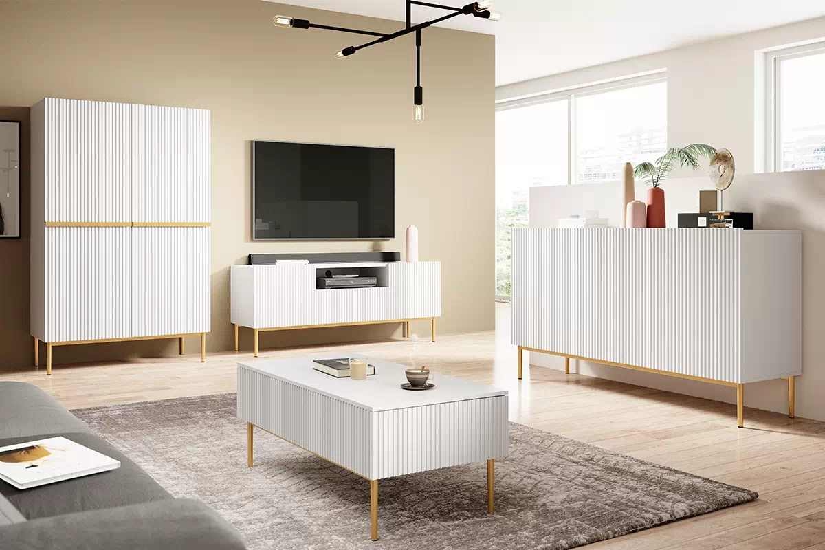 Comodă Nicole 150 cm - Mat alb / picioare aurii | Mobilier Bogart