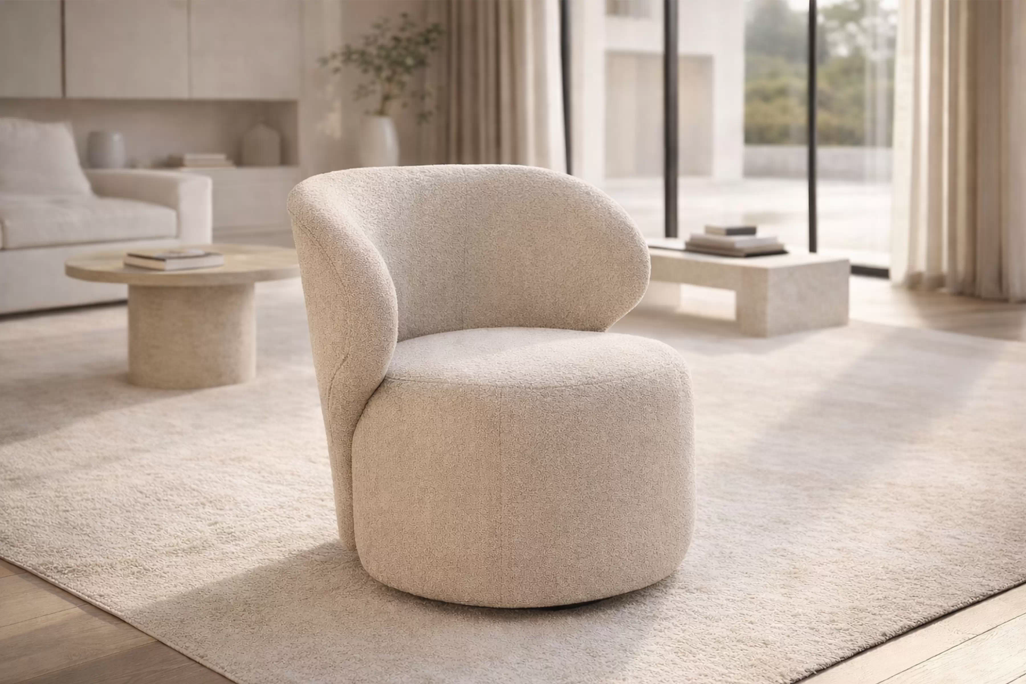 Dizajnové otočné kreslo Cocoon - béžové buklé Catch Me 02 Kreslo odpočinkové Cocoon otočna - Béžová boucle Catch Me 02