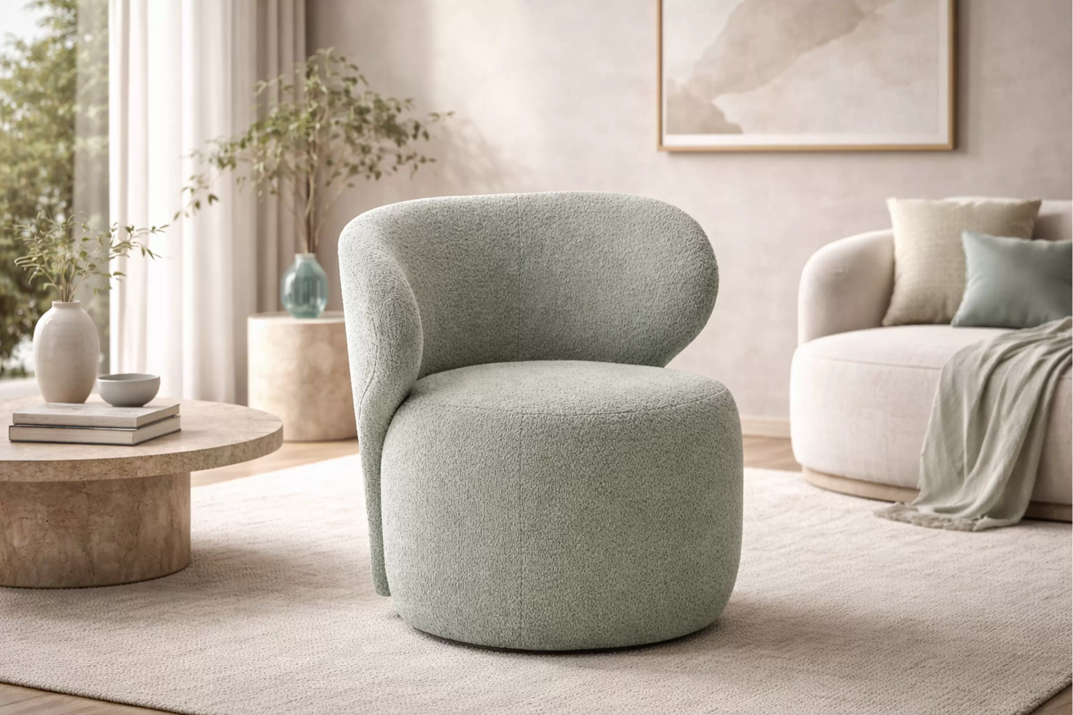 Dizajnové otočné kreslo Cocoon - zelené buklé Catch Me 13 Kreslo odpočinkové Cocoon otočna - zelená boucle Catch Me 13