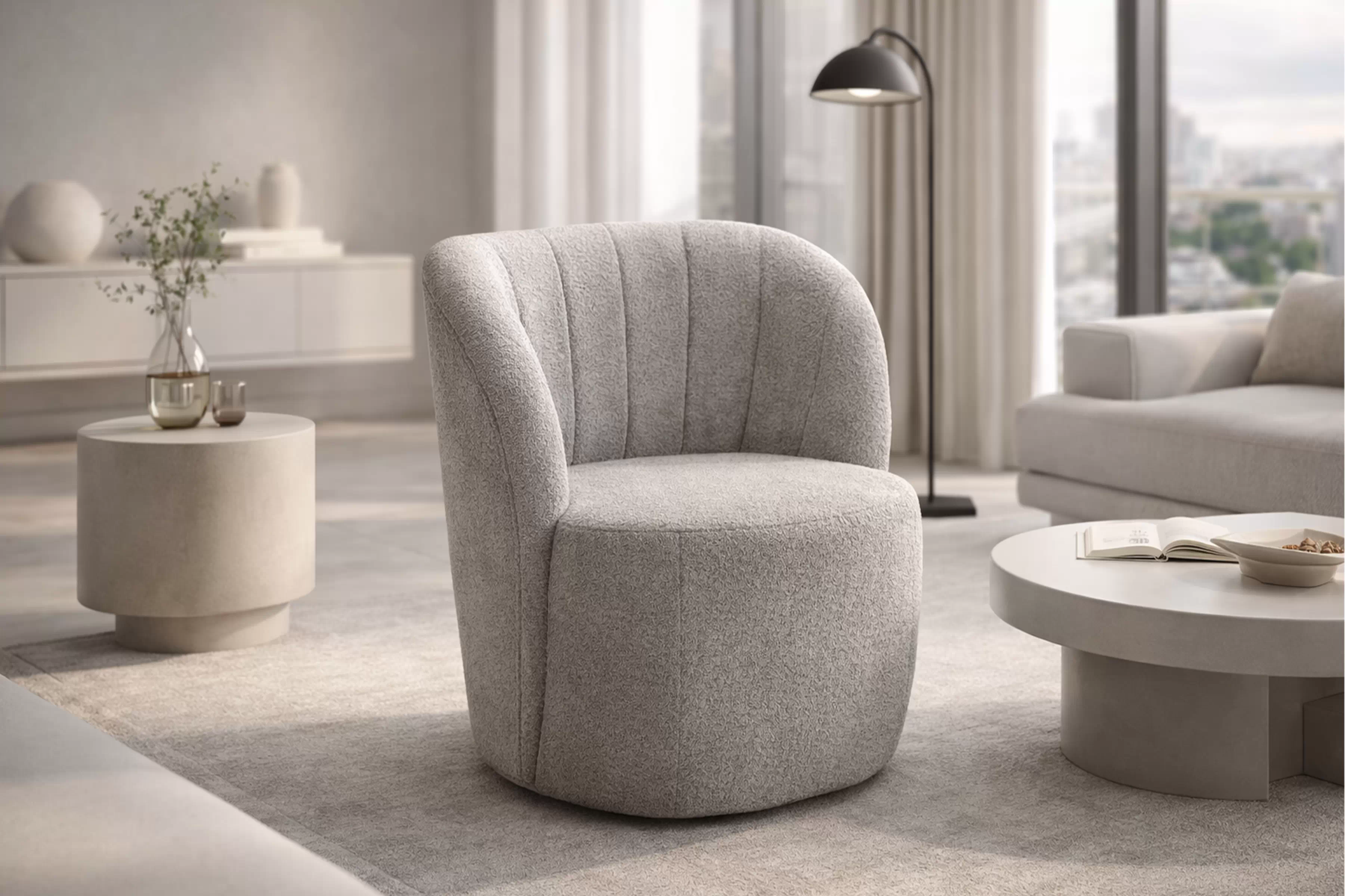 Otočné relaxační křeslo Soya - šedý boucle Catch Me 24 Křeslo čalouněná Soya obrotowy - šedá boucle Catch Me 24