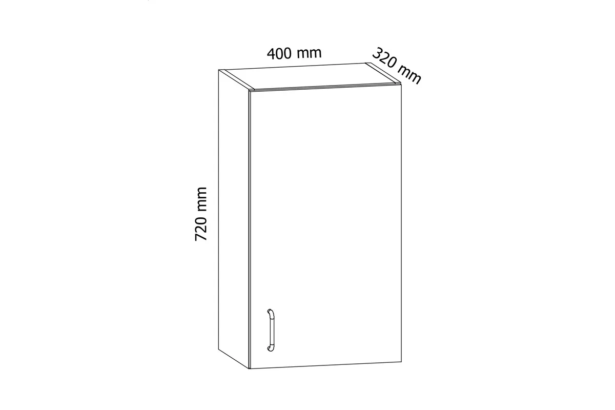 Aspen Bílý lesk G40 - Skříňka závěsná jednodveřová Skříňka kuchyňská závěsná jednodveřová Aspen G40 - Rozměry