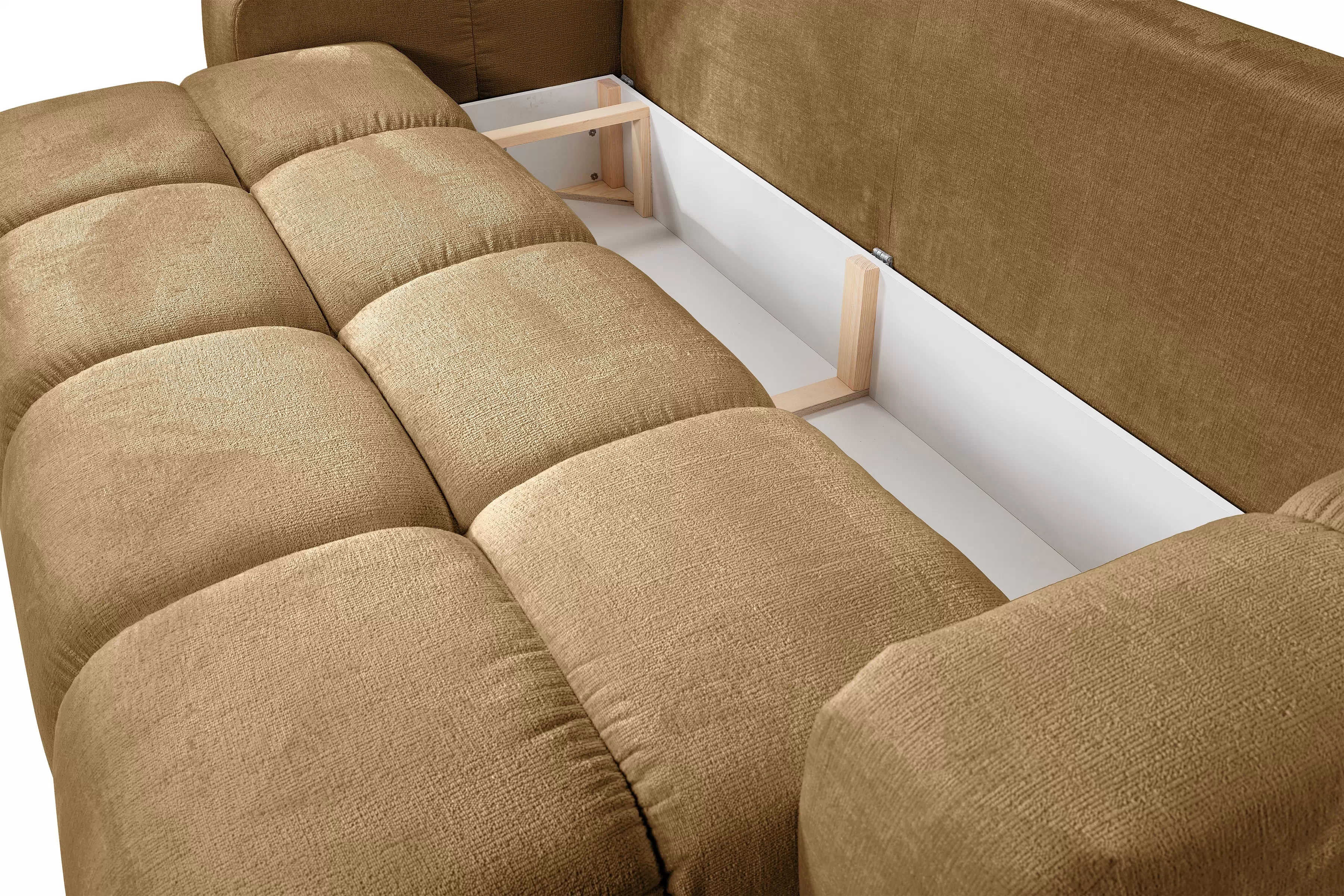 Rozkládací pohovka Vebra s úložným prostorem - hořčicový šenil Perfect Harmony 56 Gauč Vebra s funkcí spaní a úložným prostorem na posciel - hořčice šenil Perfect Harmony 56