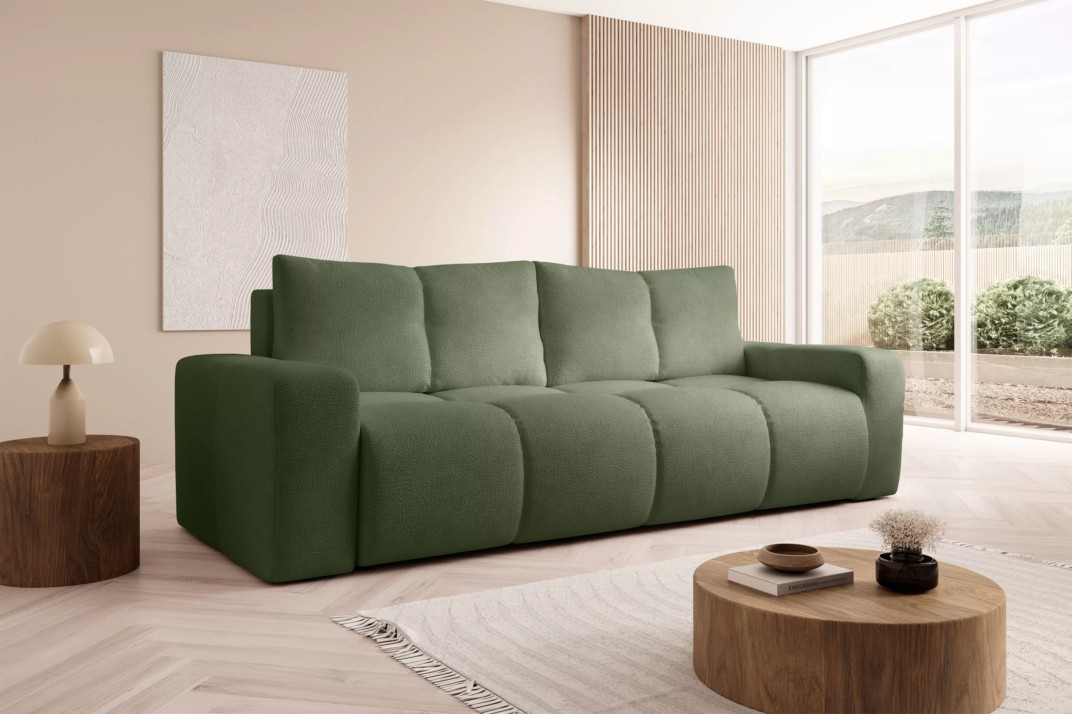 Rozkládací pohovka Vebra s úložným prostorem - zelený šenil Perfect Harmony 39 Gauč Vebra s funkcí spaní a úložným prostorem na posciel - Zelený šenil Perfect Harmony 39