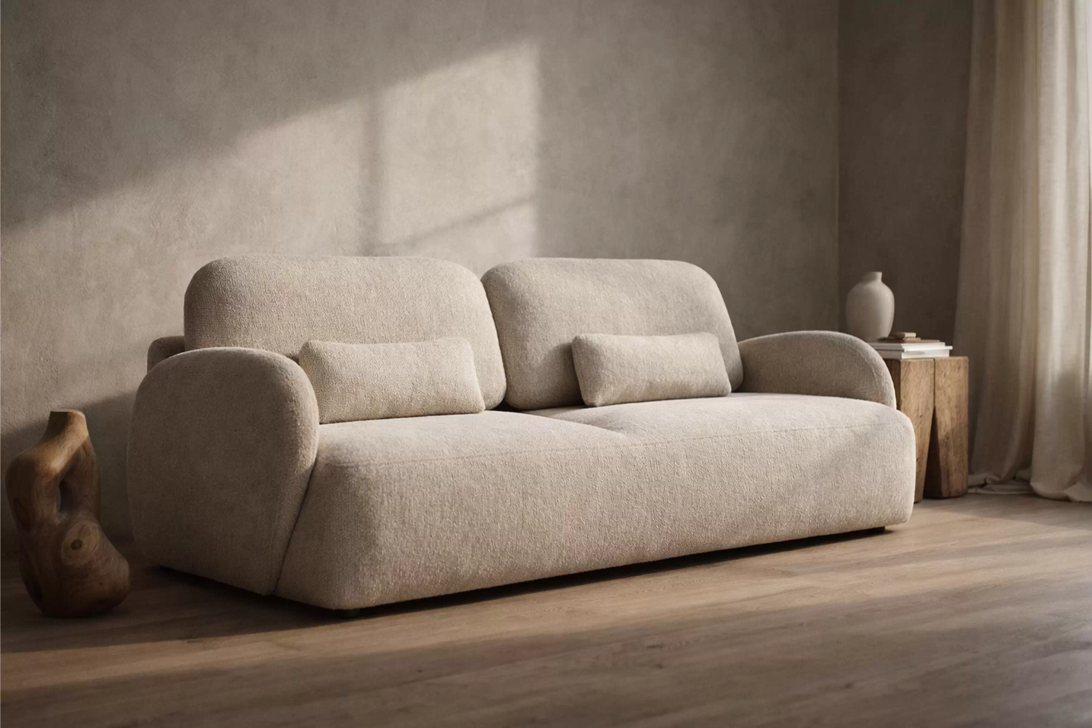 Pohovka s funkciou spania Dinel - béžový šenil Vibe 06 Pohovka s funkciou spánku Dinel - béžový šenil Vibe 06