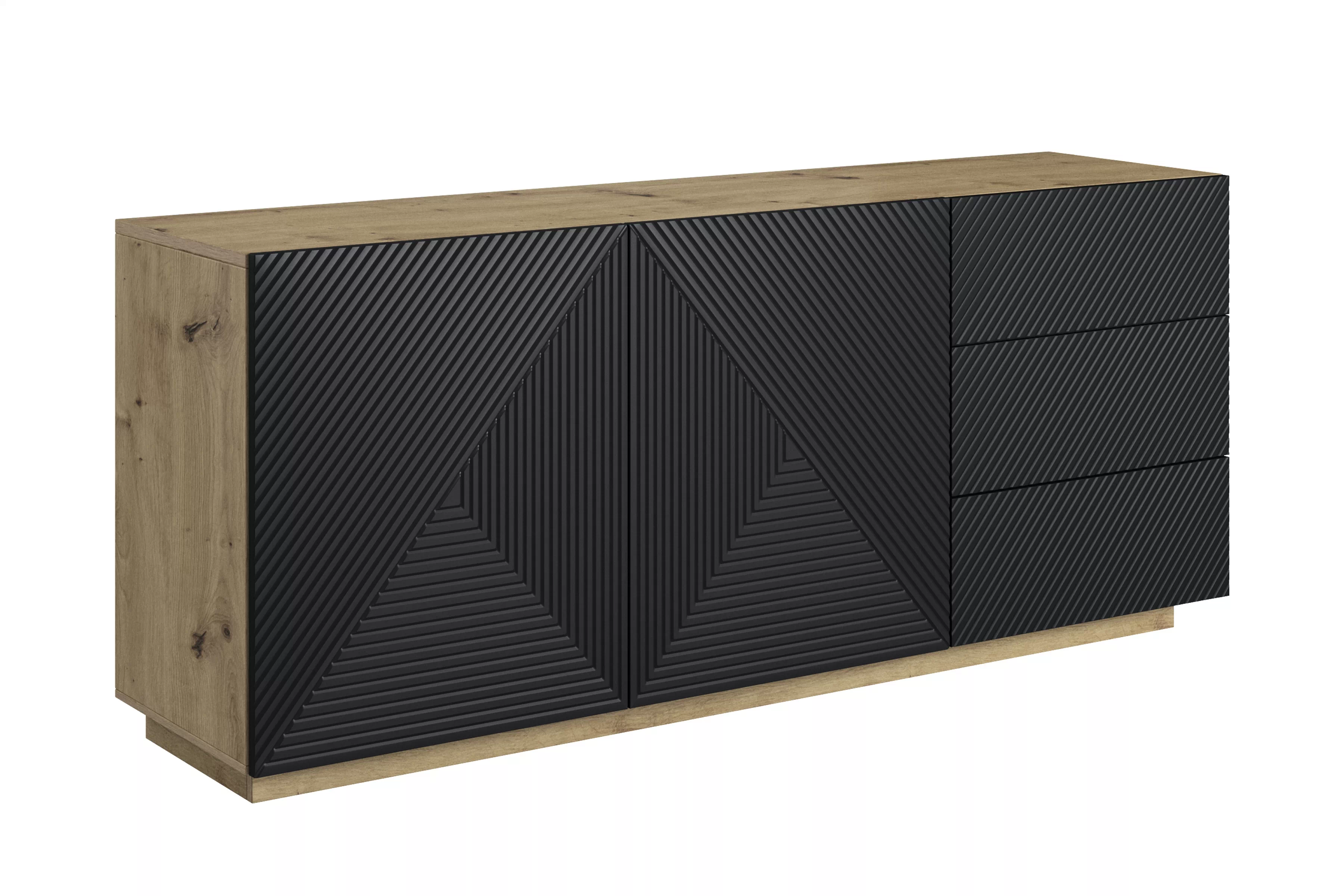 Dvojdverová komoda Asha 167 cm so zásuvkami - artisan / čierny mat Komoda Asha 167 cm dvojdverová so zásuvkami - artisan / Čierny mat