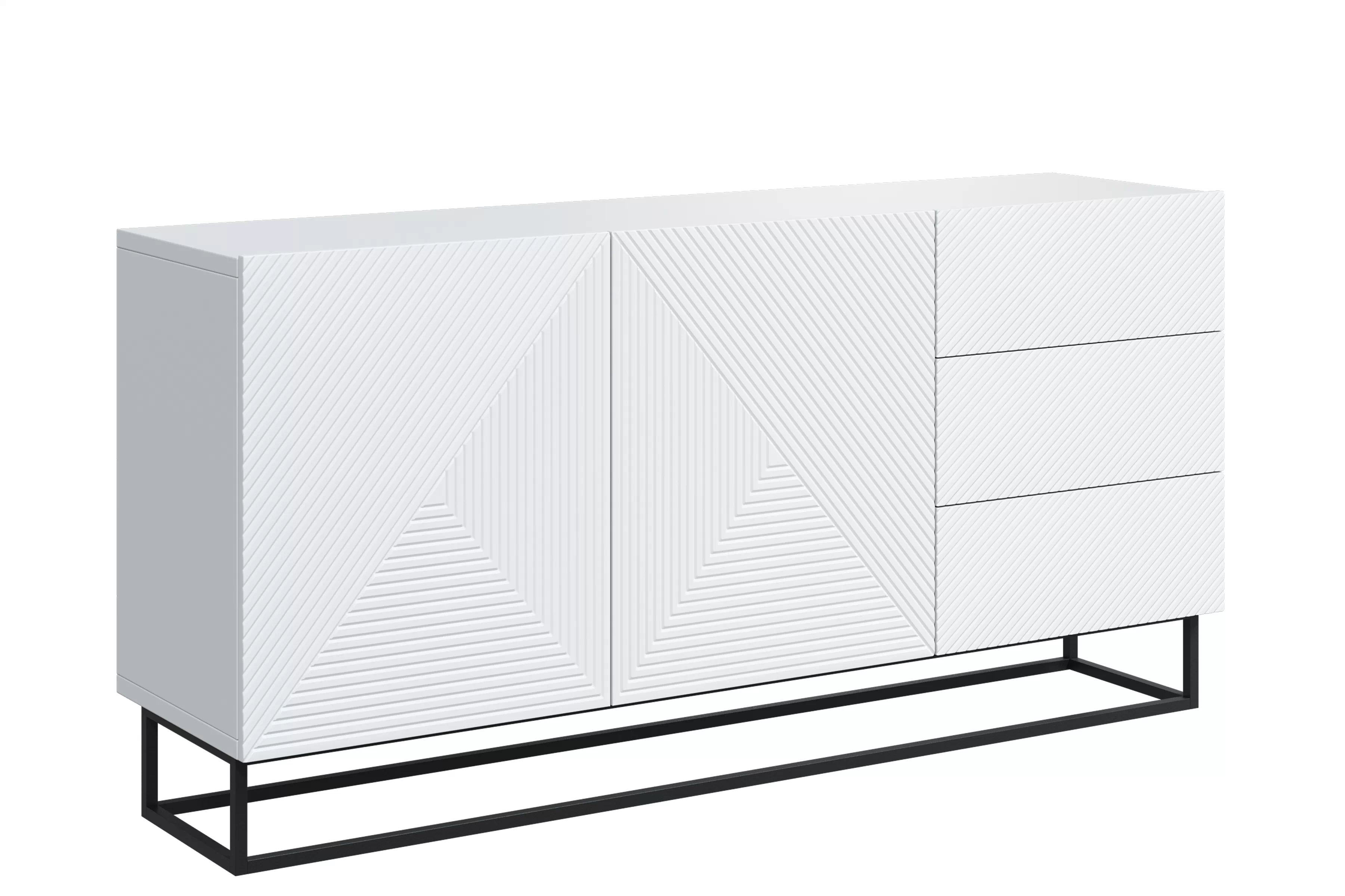 Biela komoda Asha 167 cm s dvomi dverami a zásuvkami - matný biely / čierny rám Komoda Asha 167 cm dvojdverová so zásuvkami - biely mat / Čierny Rošt