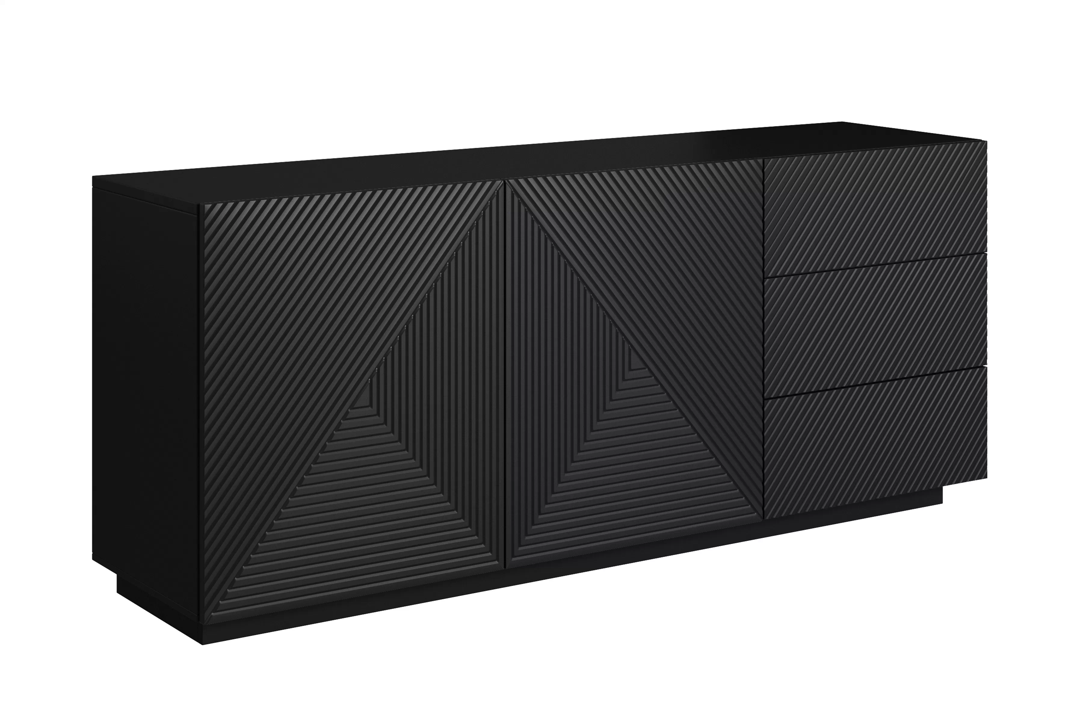 Čierna matná komoda Asha 167 cm s dvoma dverami a zásuvkami Komoda Asha 167 cm dvojdverová so zásuvkami - Čierny mat