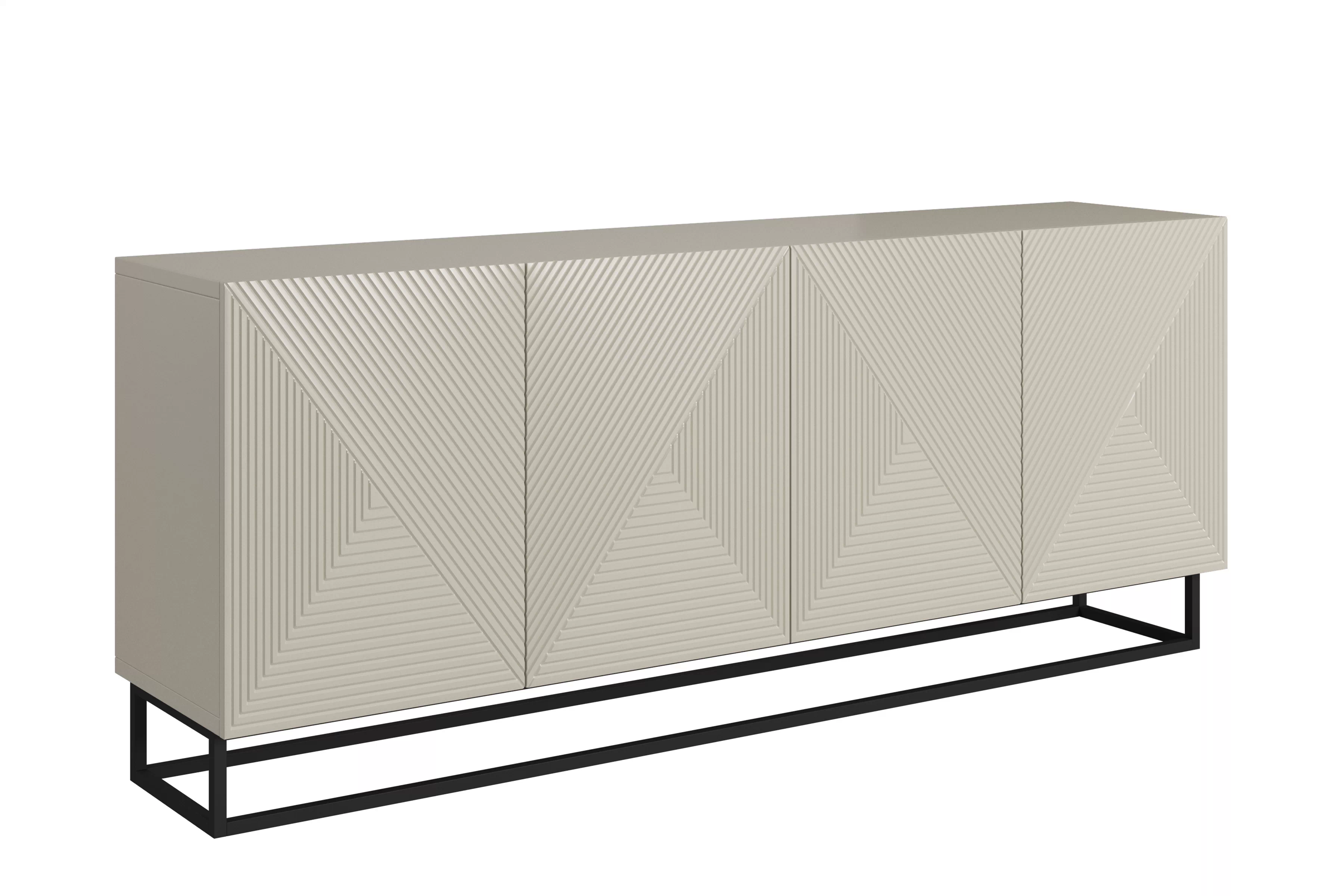 Štýlová komoda Asha 200 cm so štyrmi dverami - kasmír / čierny rám Komoda Asha 200 cm štvordverová - kašmír / Čierny Rošt