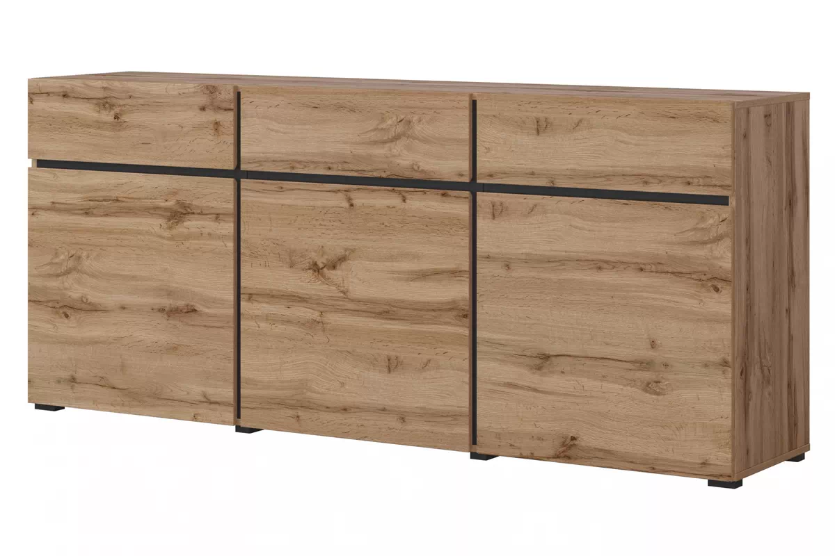 うまページ Comodă Cross 180 cm cu sertare - stejar wotan / negru | Mobilier