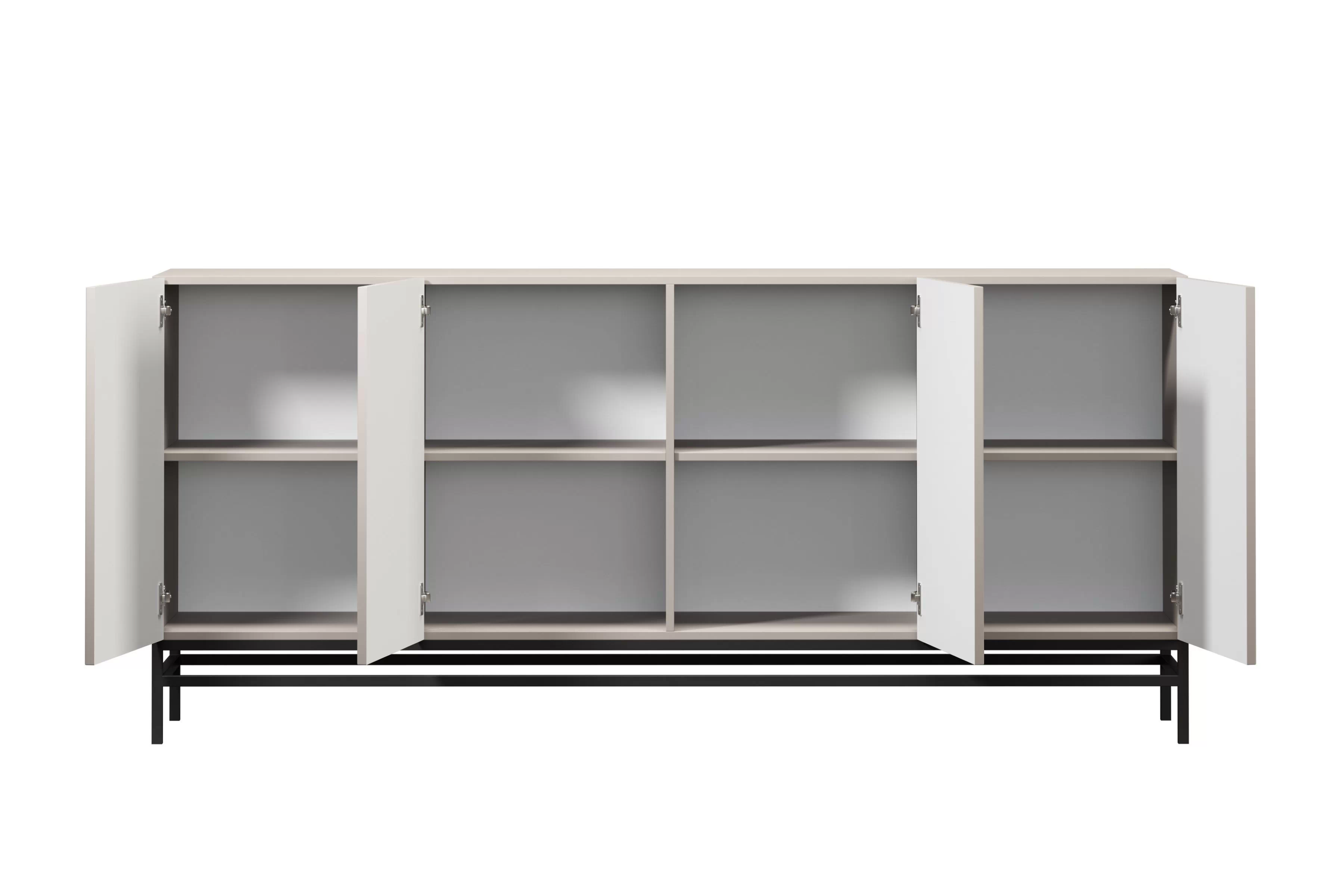 Komoda Lorini 200 cm na stojane - kašmírová / čierne úchytky G Štvordverová Komoda Lorini 200 cm - kašmír / čierny úchyty / Rošt