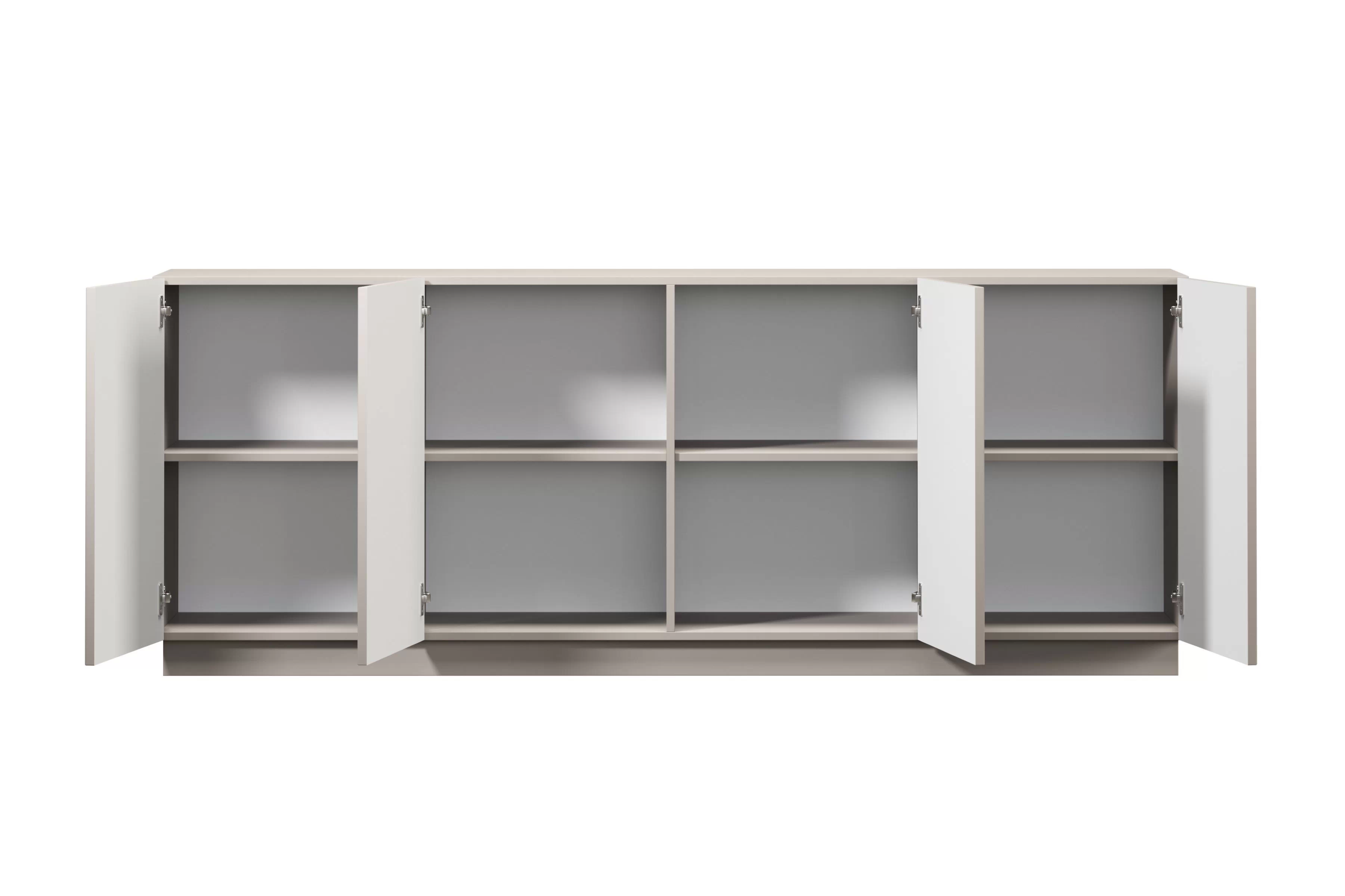 Komoda Lorini 200 cm na sokli - kašmírová / čierne úchytky T Štvordverová Komoda Lorini 200 cm - kašmír / čierny úchyty T-bar