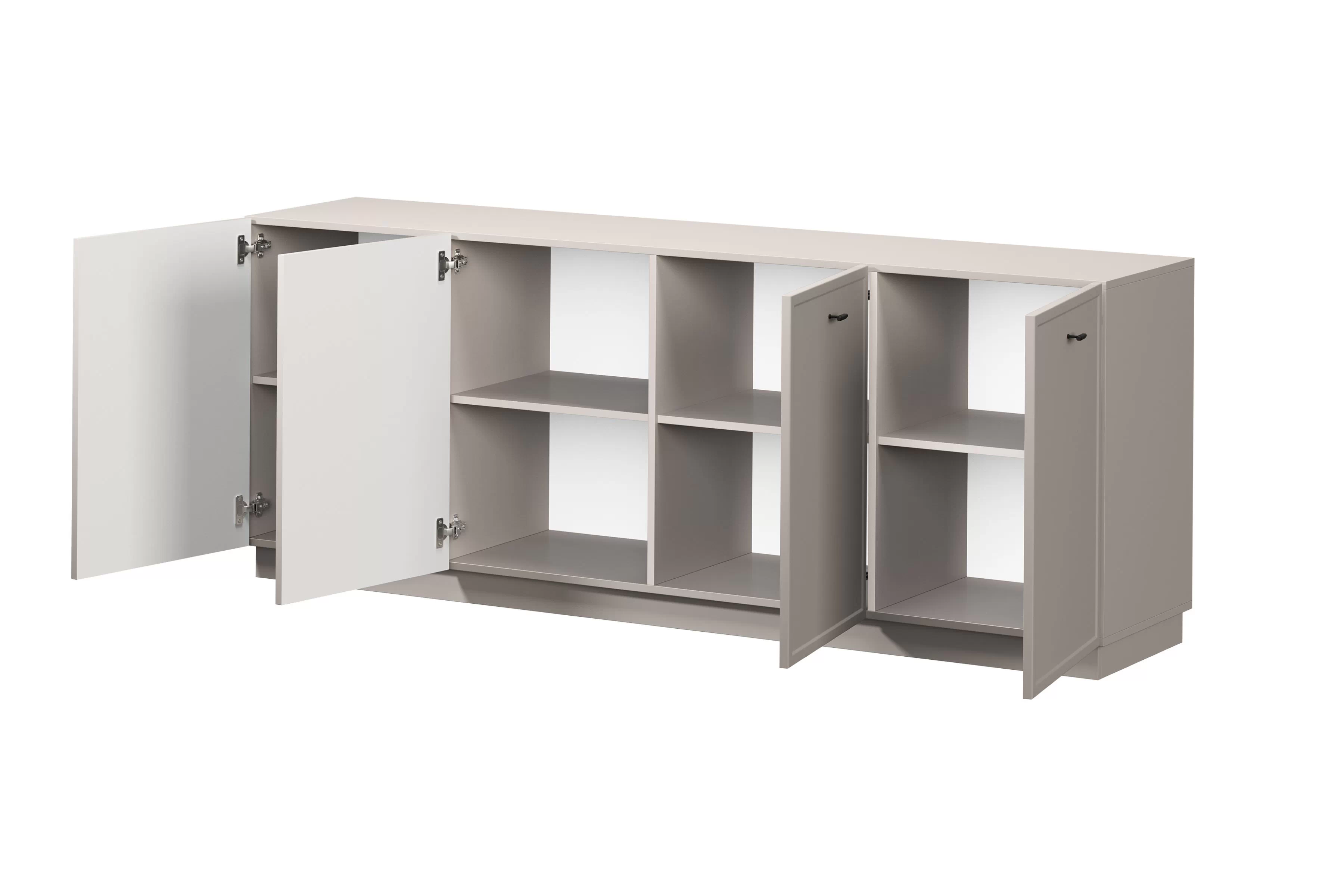 Komoda Lorini 200 cm na sokli - kašmírová / čierne úchytky T Štvordverová Komoda Lorini 200 cm - kašmír / čierny úchyty T-bar