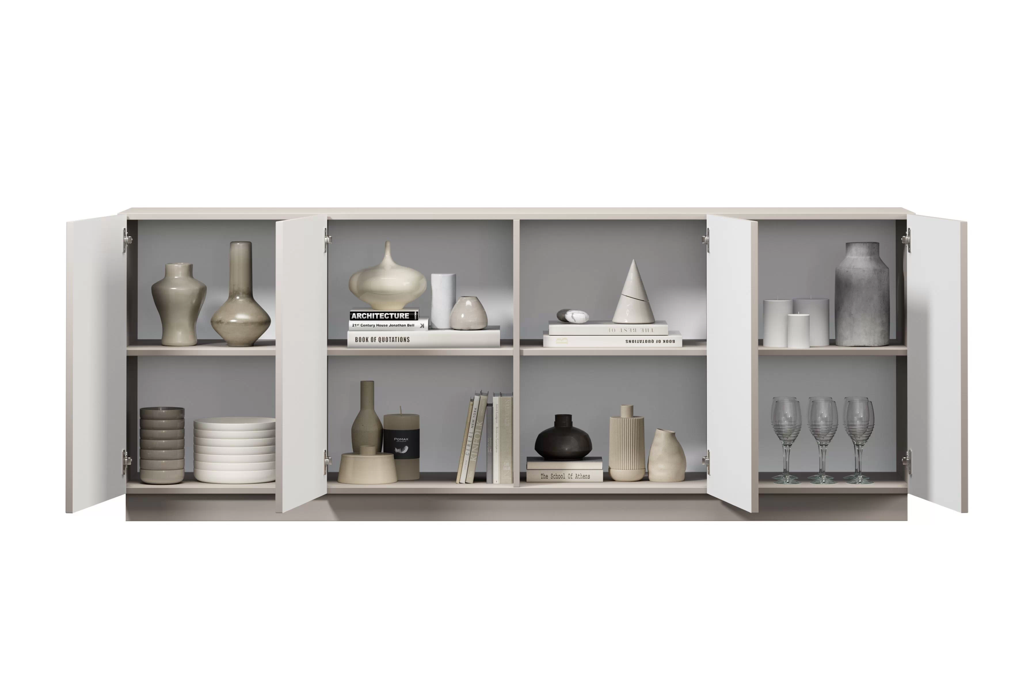 Komoda Lorini 200 cm na sokli - kašmírová / zlaté úchytky G Štvordverová Komoda Lorini 200 cm - kašmír / zlote úchyty