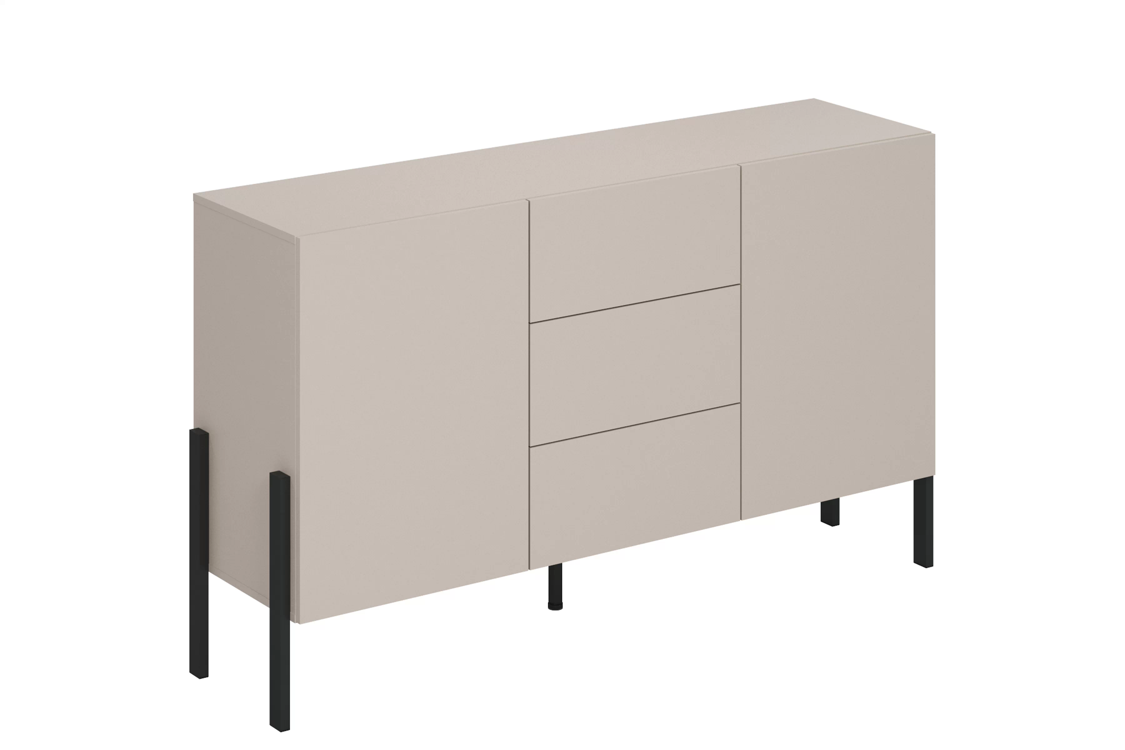 Dvoudveřová komoda Jukon 154 cm se zásuvkami - kašmír / černé nohy Komoda dvoudveřová Jukon 154 cm se zásuvkami - kašmír / černé nožičky