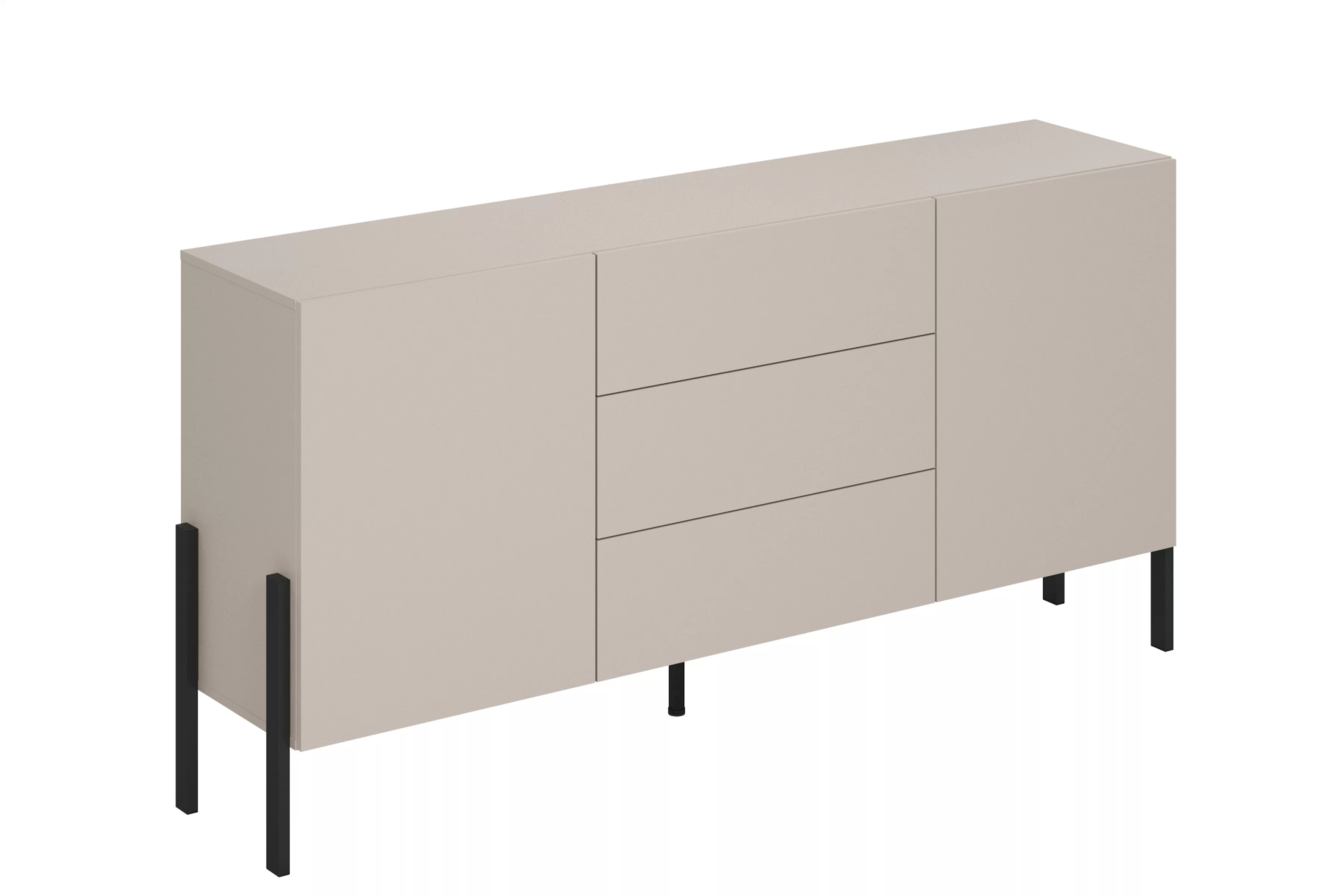 Dvoukřídlá komoda Jukon 184 cm se zásuvkami - kašmír / černé nohy Komoda dvoudveřová Jukon 184 cm se zásuvkami - kašmír / černé nožičky