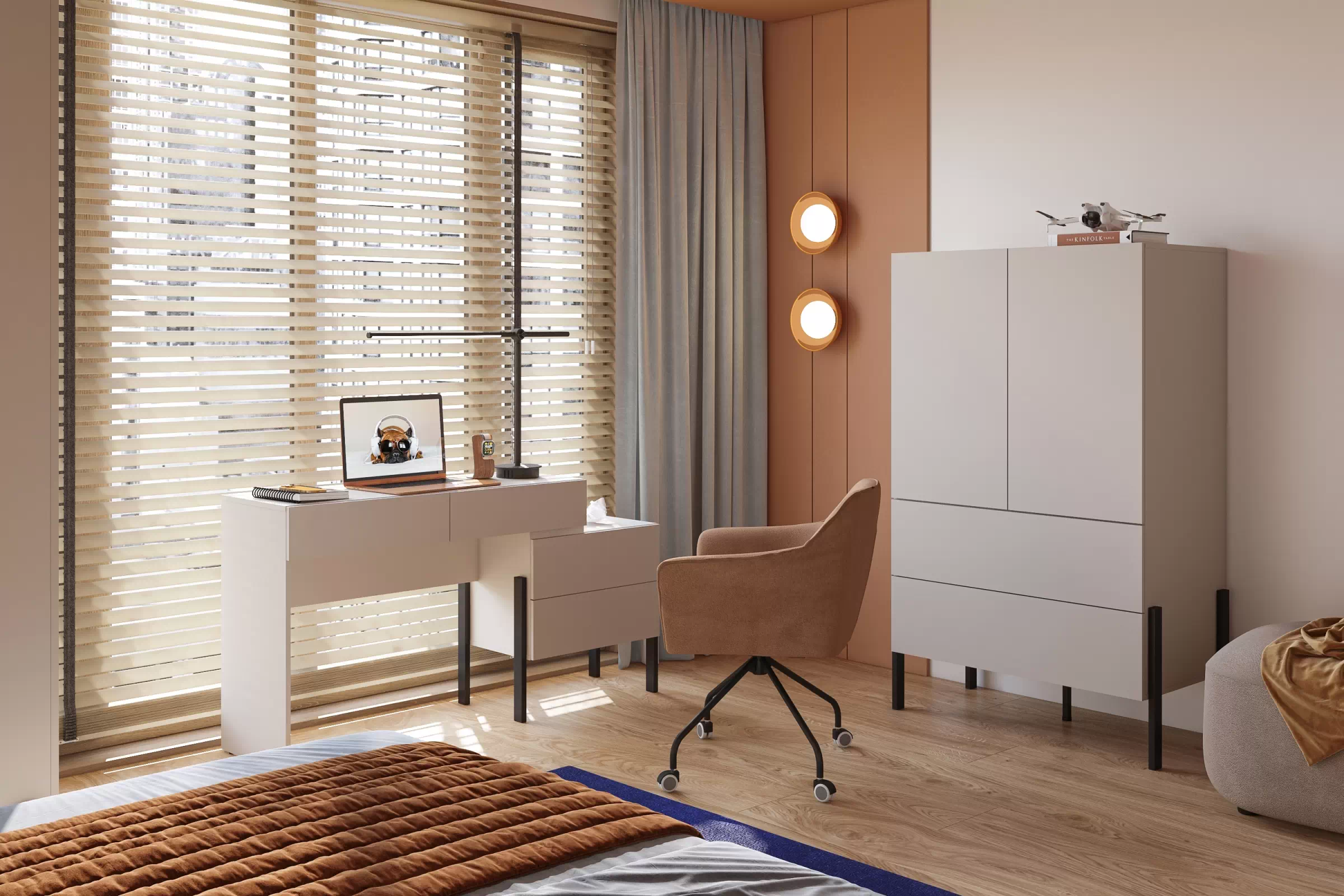 Dvoukřídlá komoda Jukon 90 cm se zásuvkami - kašmír / černé nohy Komoda dvoudveřová Jukon 90 cm se zásuvkami - kašmír / černé nožičky