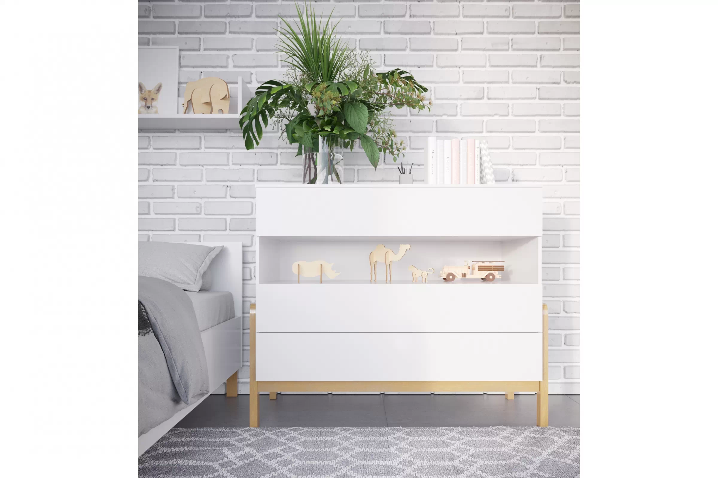 Dětská komoda Silia 94 cm se zásuvkami - alpská bílá / dub Komoda dziecieca Silia 94 cm se zásuvkami - bílá alpská / dub