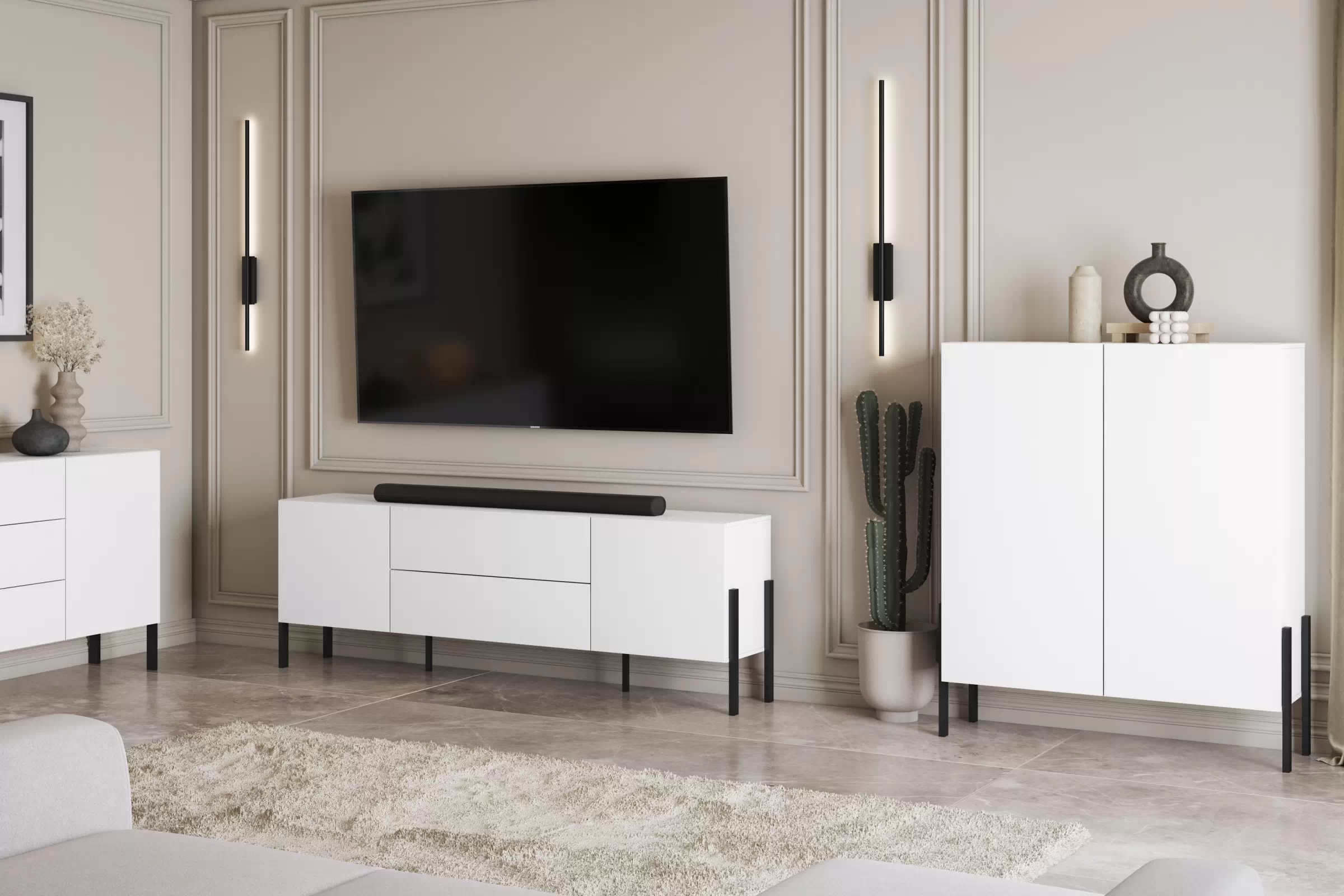 Komoda Jukon 114 cm dvoudveřová - bílý supermat / černé nohy Komoda Jukon 114 cm dvoudveřová - bílá supermat / černé nožičky