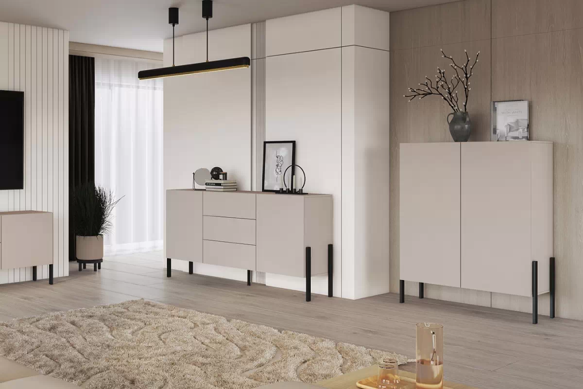 Komoda Jukon 114 cm dvoudveřová - kašmír / černé nohy Komoda Jukon 114 cm dvoudveřová - kašmír / černé nožičky