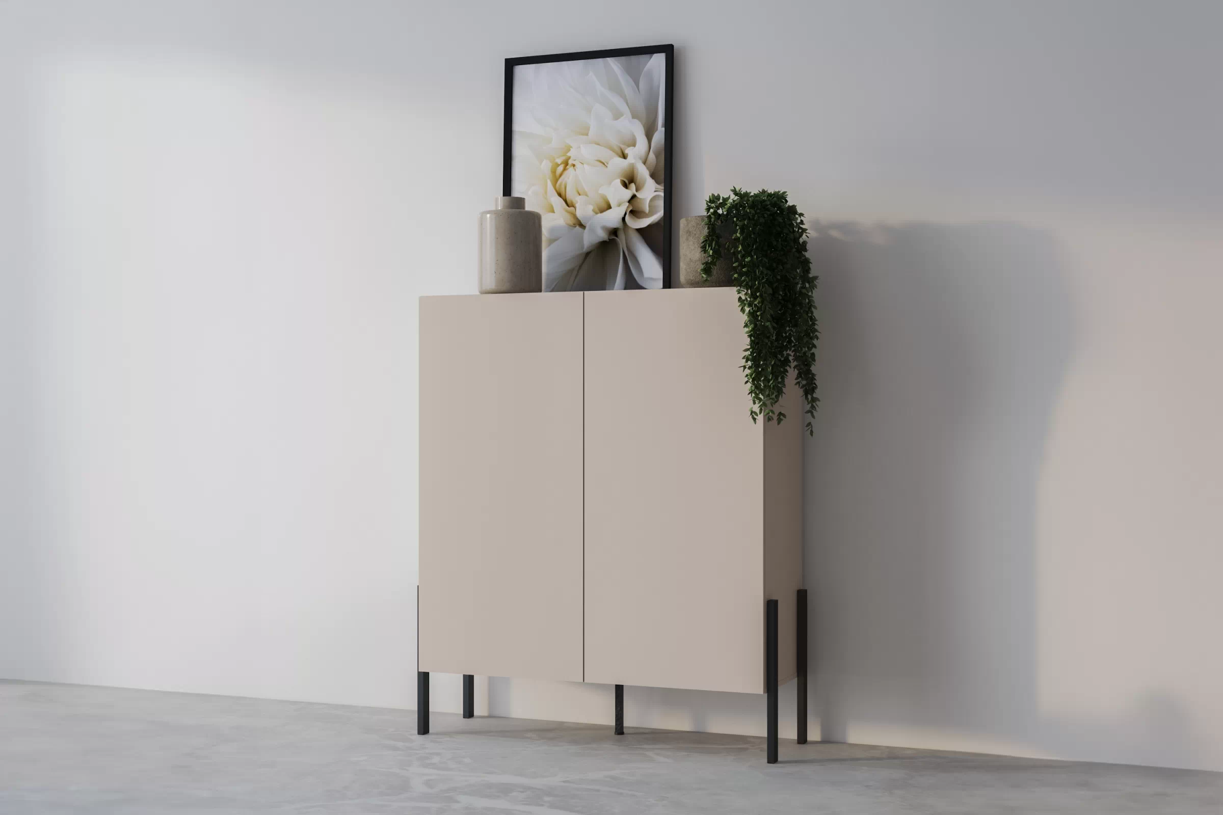 Komoda Jukon 114 cm dvoudveřová - kašmír / černé nohy Komoda Jukon 114 cm dvoudveřová - kašmír / černé nožičky