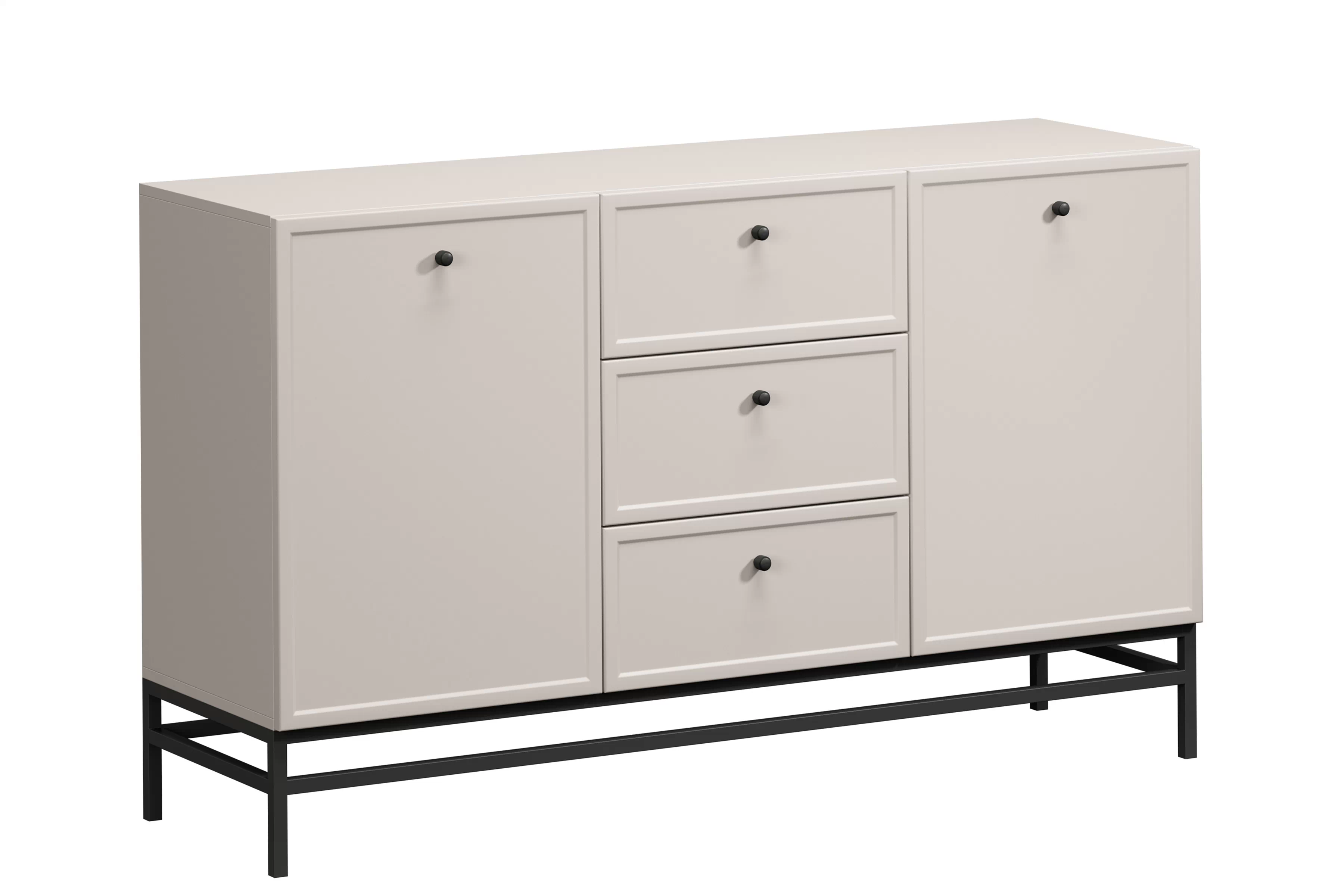 Komoda Lorini 150 cm se zásuvkami - kašmír / černé úchyty / kovový rám Komoda Lorini 150 cm se zásuvkami - kašmír / černá Úchytky / Rošt