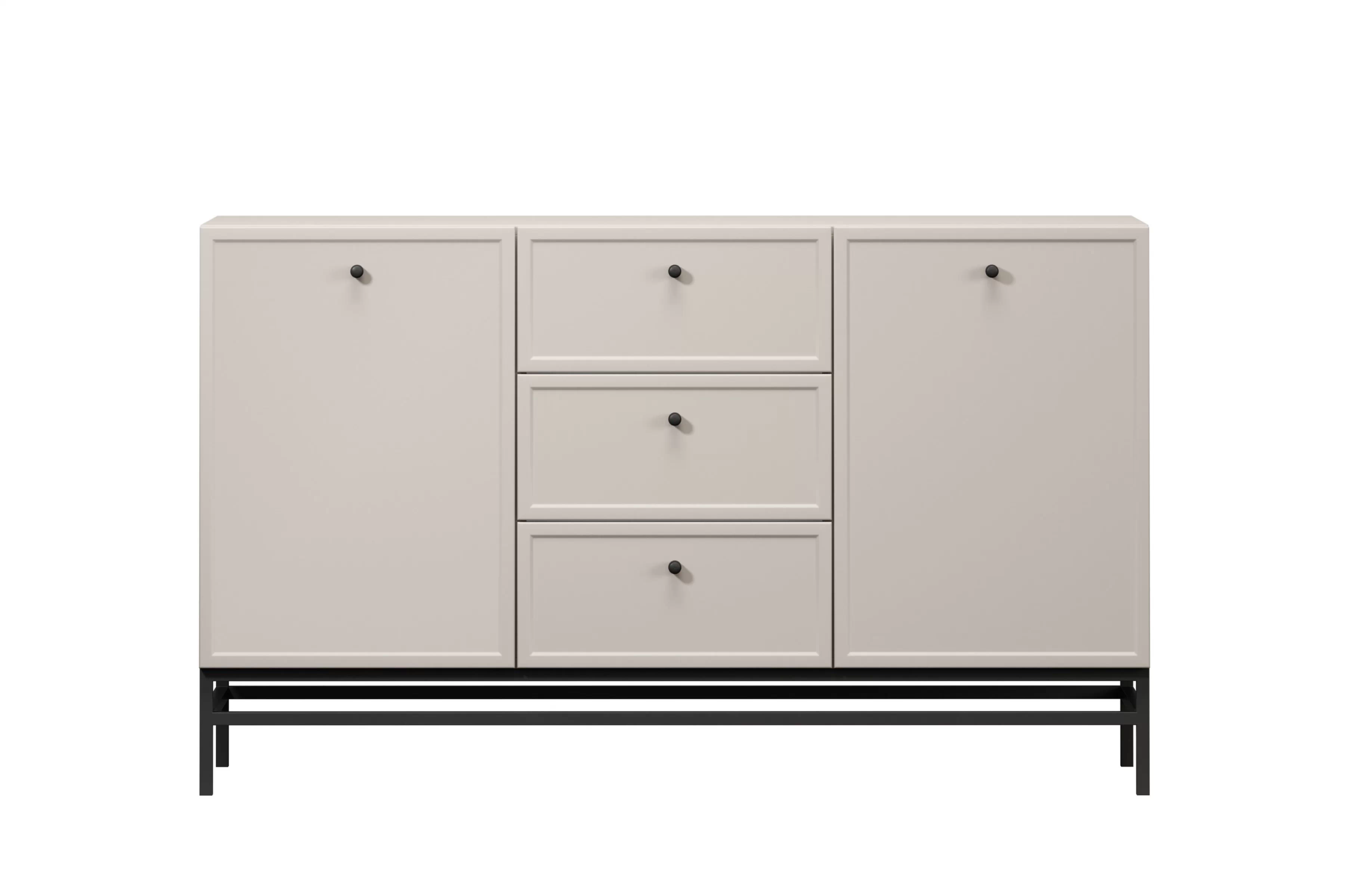 Komoda Lorini 150 cm na stojane - kašmírová / čierne úchytky G Komoda Lorini 150 cm so zásuvkami - kašmír / čierny úchyty / Rošt