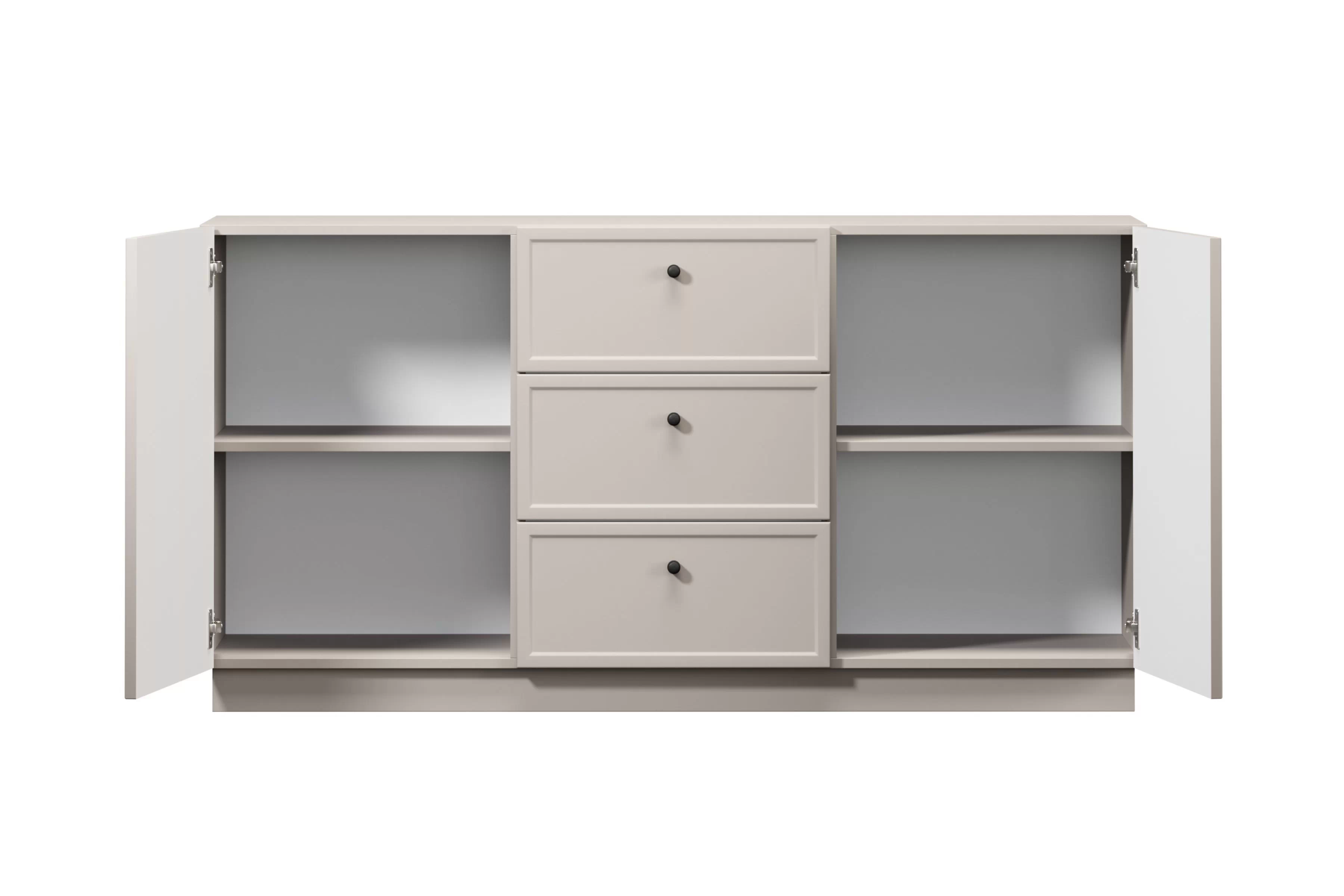 Komoda Lorini 150 cm - kašmírová / černé úchytky Komoda Lorini 150 cm se zásuvkami - kašmír / černá Úchytky