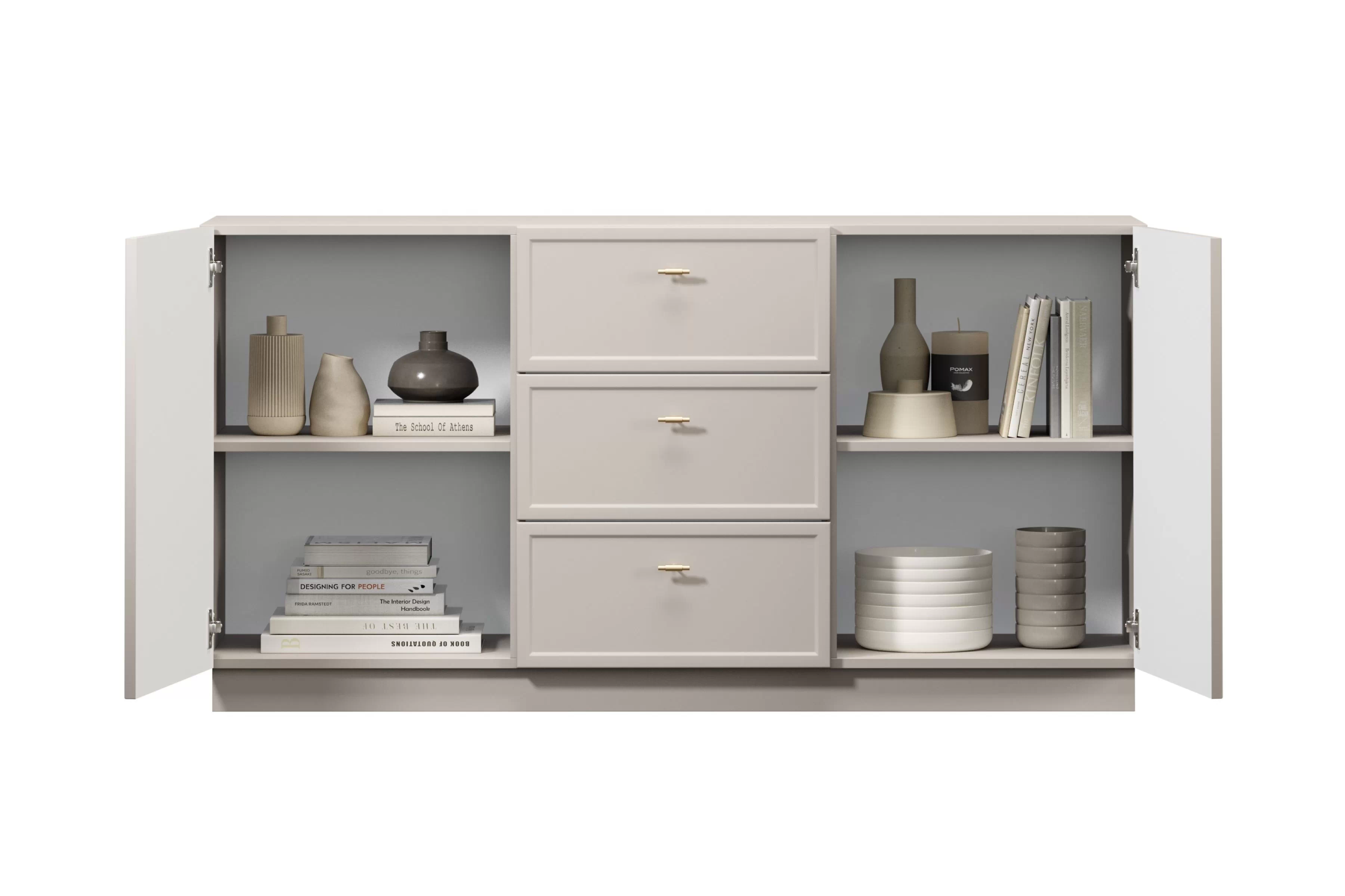 Komoda Lorini 150 cm - kašmírová / zlaté úchytky T-bar Komoda Lorini 150 cm se zásuvkami - kašmír / zlote Úchytky T-bar