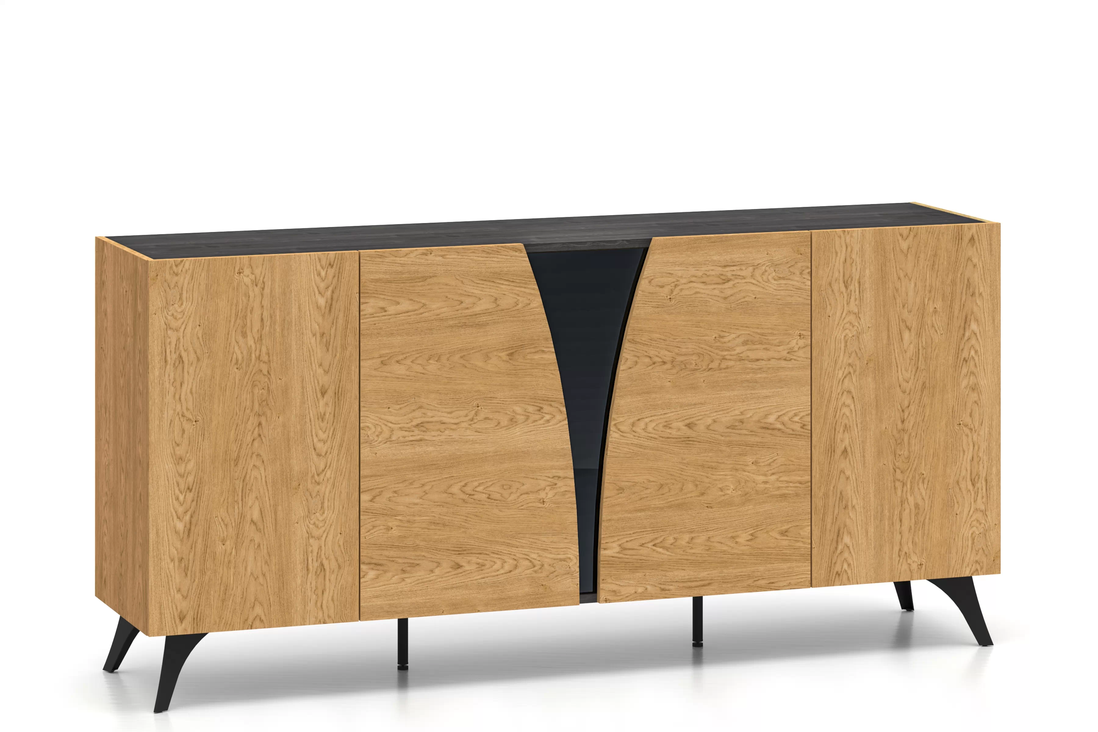 Moderní komoda Natina 170 cm pětidveřová - dub baltic dune / jasan portland černý Komoda Natina 170 cm pieciodrzwiowa - dub baltic dune / jasan portland černá