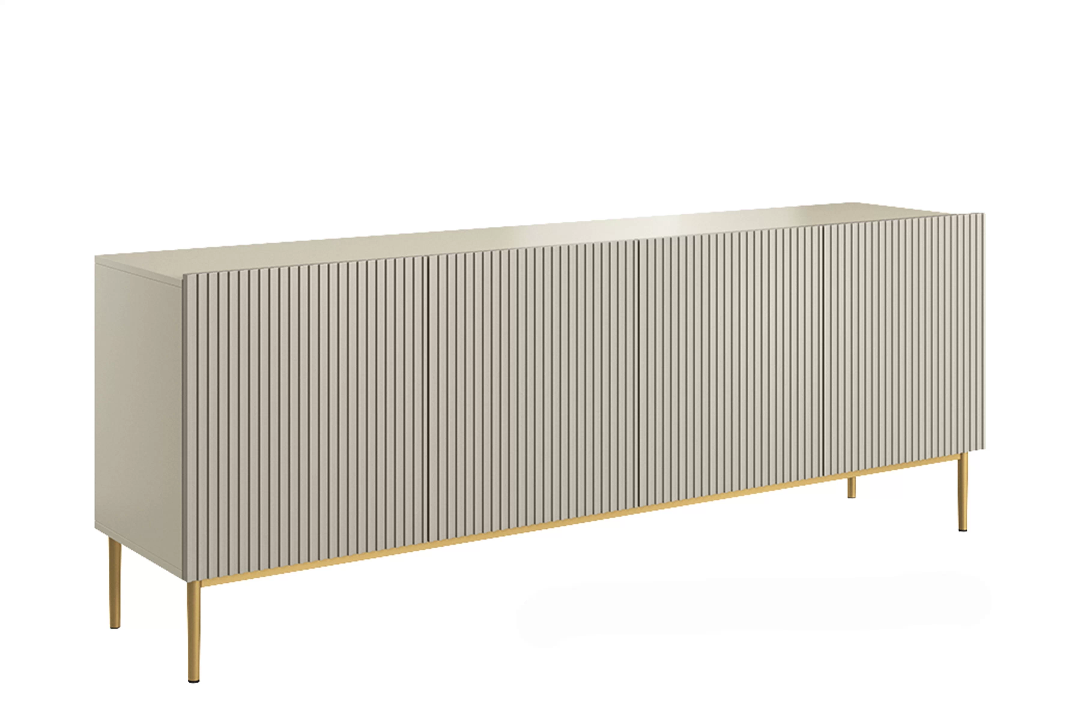 Štvordverová komoda Nicole 200 cm s ryhovaným čelom - kašmír / zlaté nožičky Komoda Nicole 200 cm štvordverová s frézovaným frontom - kašmír / zlote nozki
